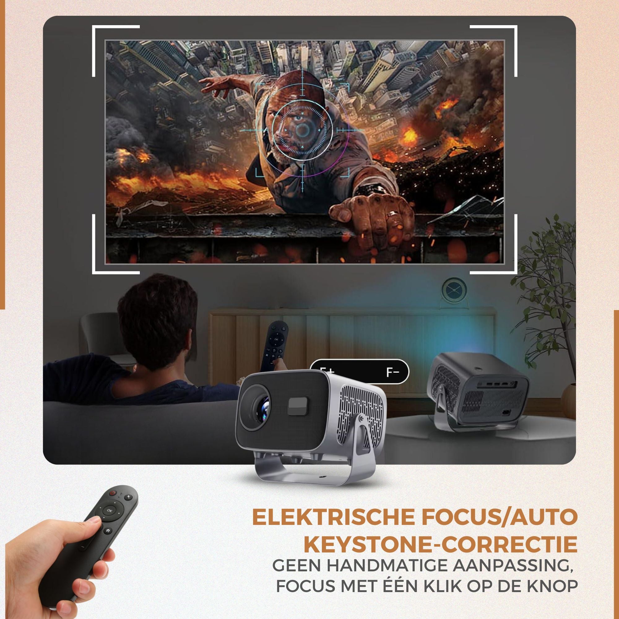 Homezie Beamer | Inclusief HDMI kabel & Afstandsbediening | Scherm Spiegelen vanaf iPhone & Android | Keystone correctie | 4K support | Projector