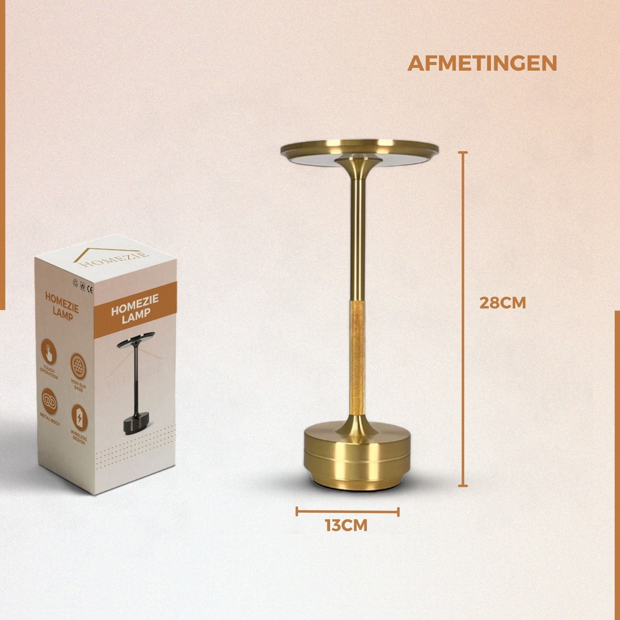 Homezie ElegantGlow | Tafellamp | Touch control | Verstelbare Helderheid | Oplaadbaar via USB-C