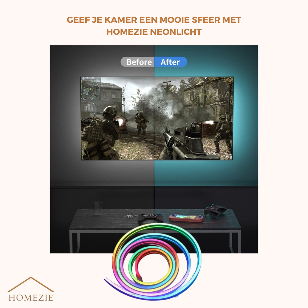 Homezie® LED Strip - Neon RGB - 3 meter - IP67 Waterproof - Bluetooth App control & Afstandsbediening