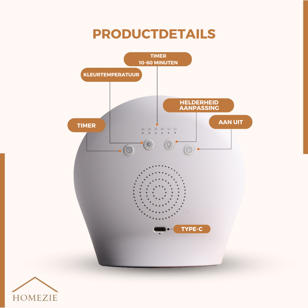 Homezie® Daglichtlamp | 10.000 lux | UV-vrij | Ingebouwde timers | 3000-6500K | Boost je energieniveau, focus & stemming!