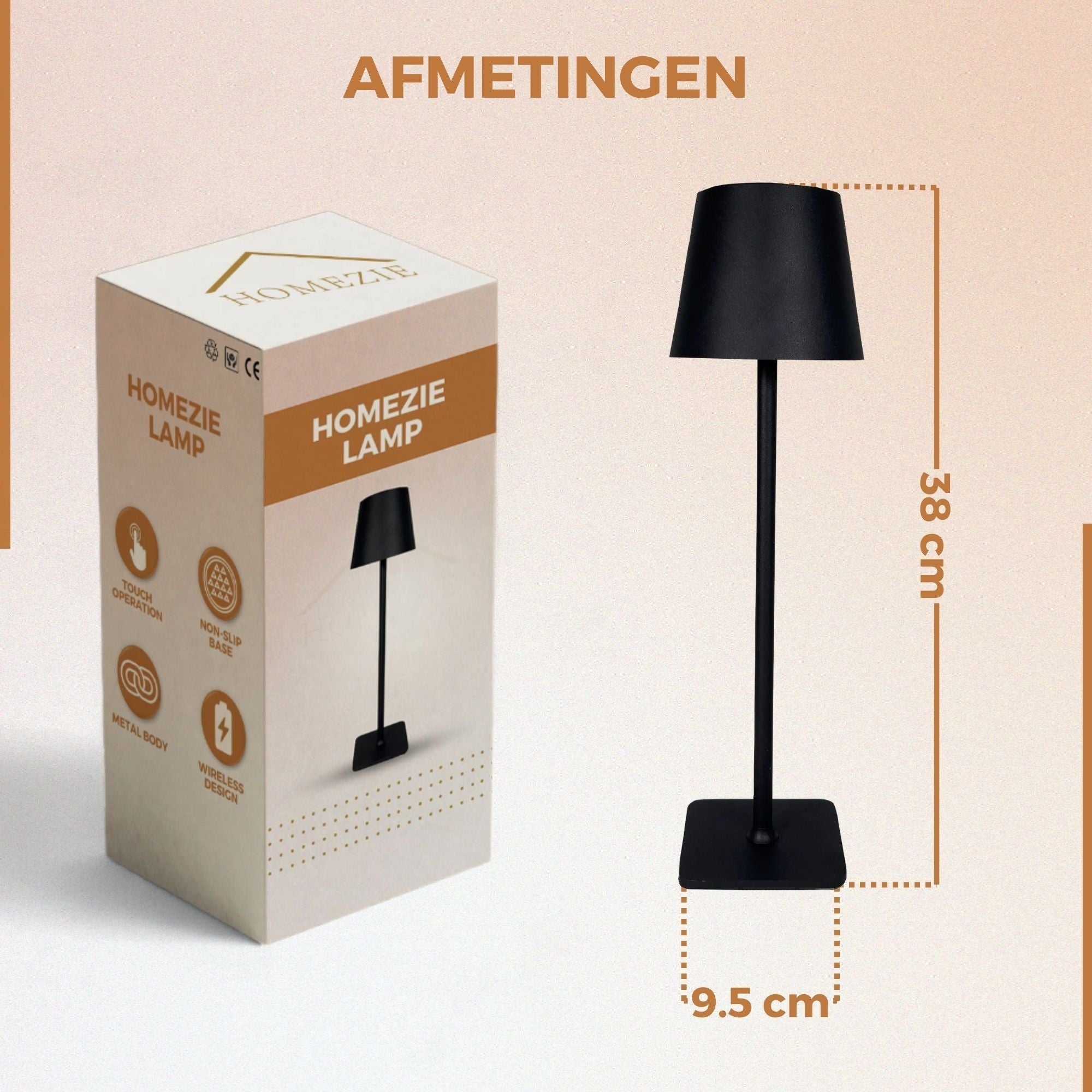 Homezie TouchLite | Draadloze Tafellamp | Verstelbare Helderheid | USB-C Oplaadbaar | Sfeerverlichting