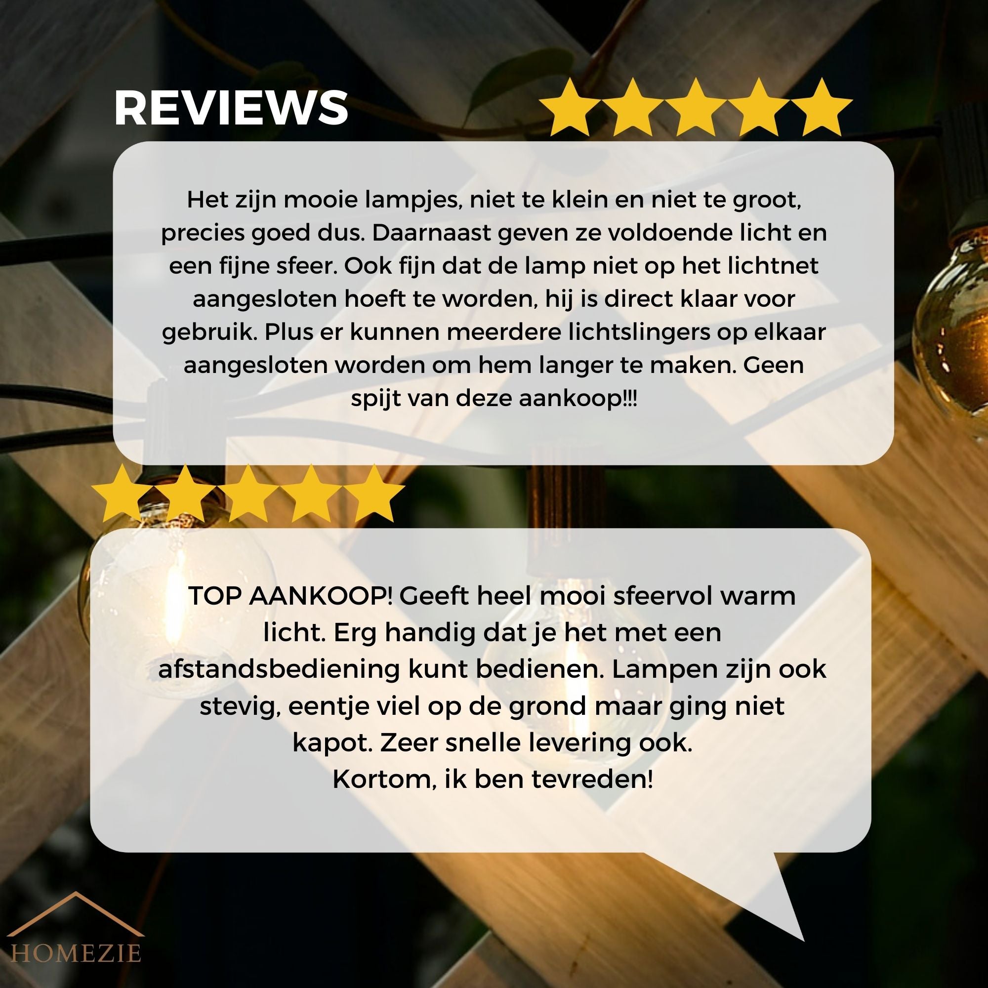 Homezie Lichtsnoer op zonne-energie | IP65 Waterdicht | Dimbaar met afstandsbediening | Warm witte LED-lampen | Solar tuinverlichting