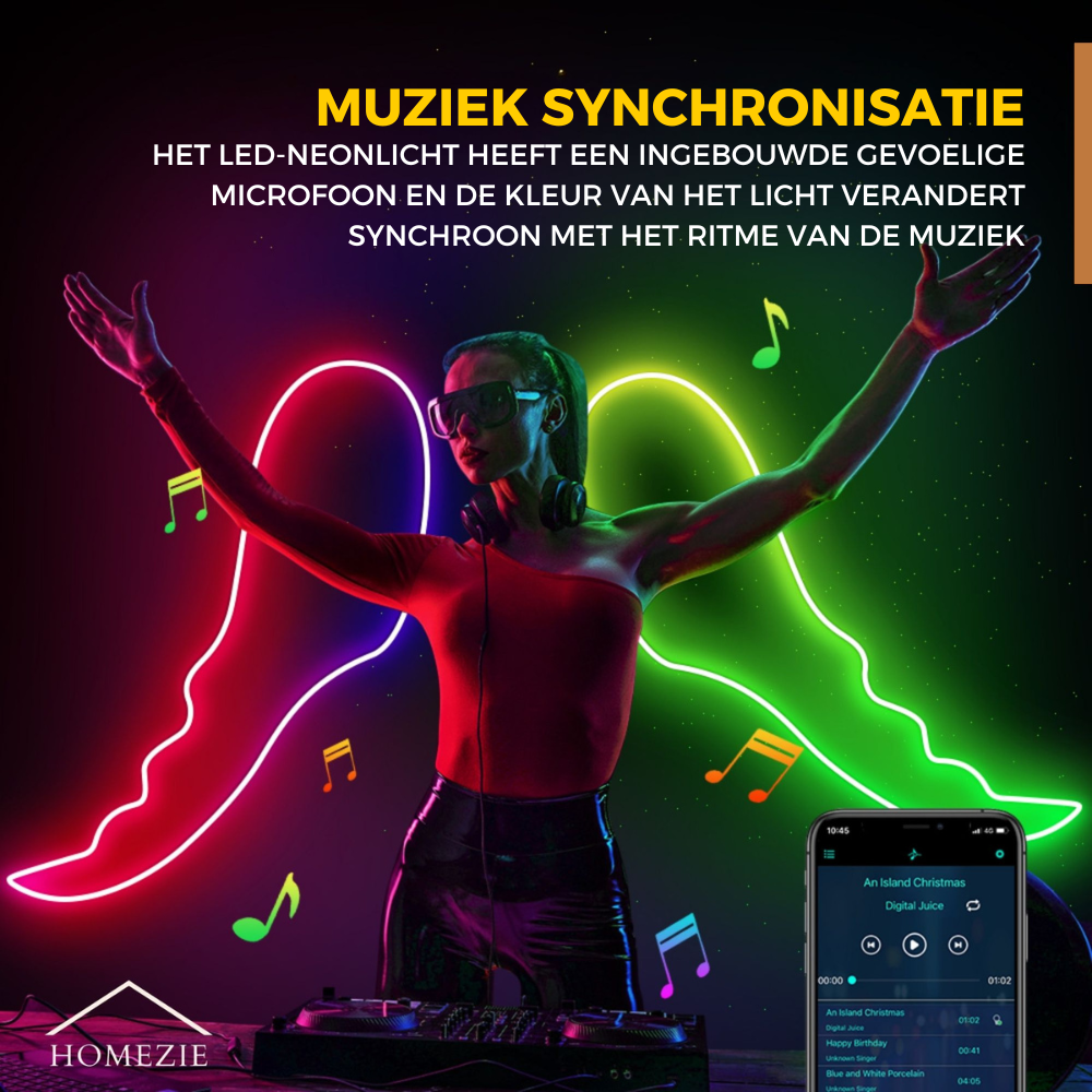 Homezie® LED Strip - Neon RGB - 3 meter - IP67 Waterproof - Bluetooth App control & Afstandsbediening
