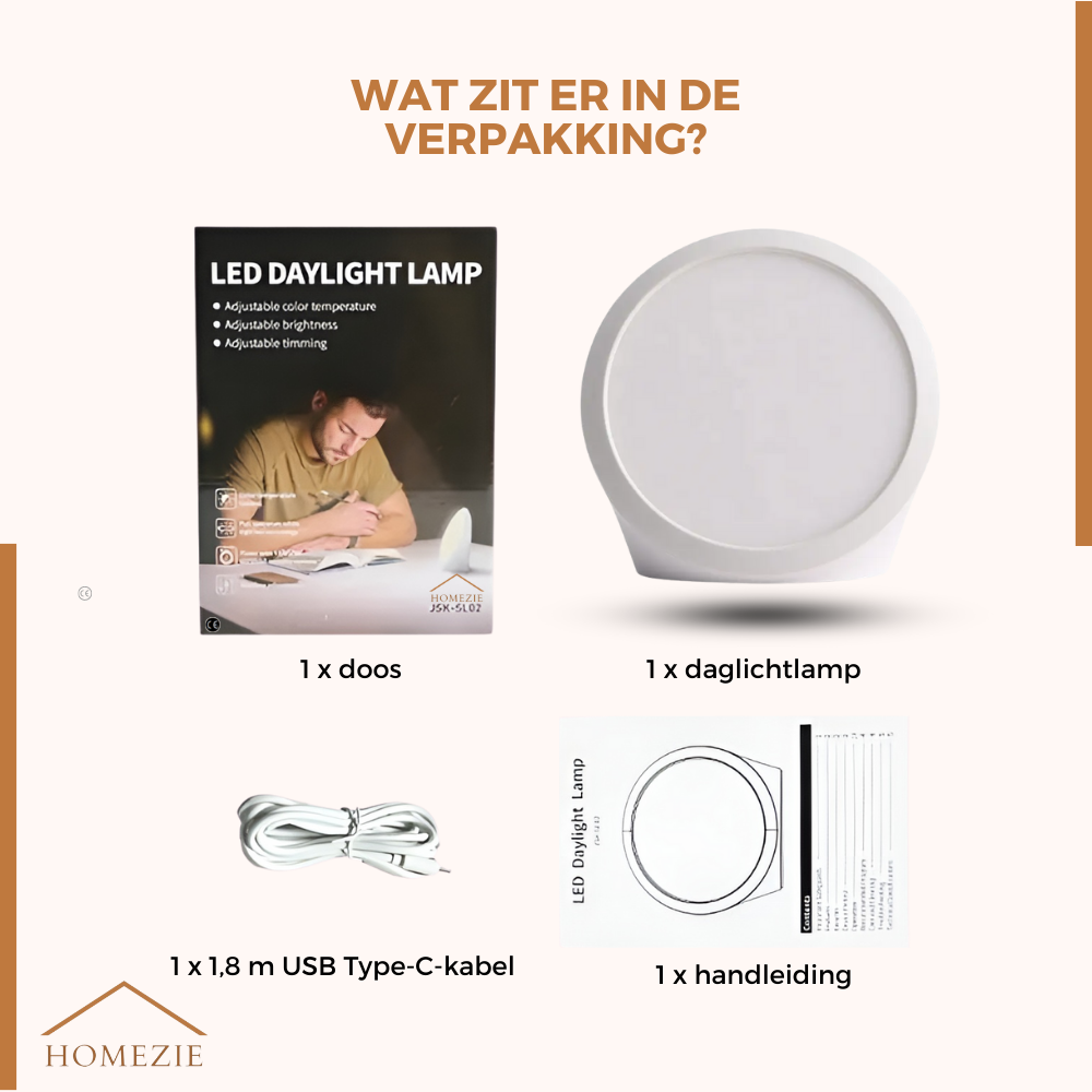 Homezie® Daglichtlamp | 10.000 lux | UV-vrij | Ingebouwde timers | 3000-6500K | Boost je energieniveau, focus & stemming!