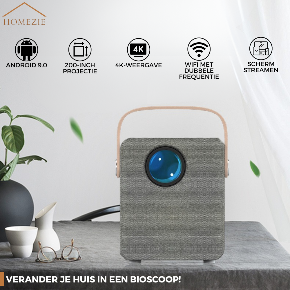 Homezie® Beamer | Stream vanaf je iPhone of Android | Ingebouwde apps | 6000 lumen