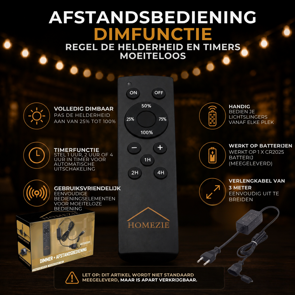 Homezie® Lichtsnoer | Dimbaar & Koppelbaar | IP44 Spatwaterdicht | Prikkabel Warm Wit | Verlichting | Meerdere lengtes verkrijgbaar