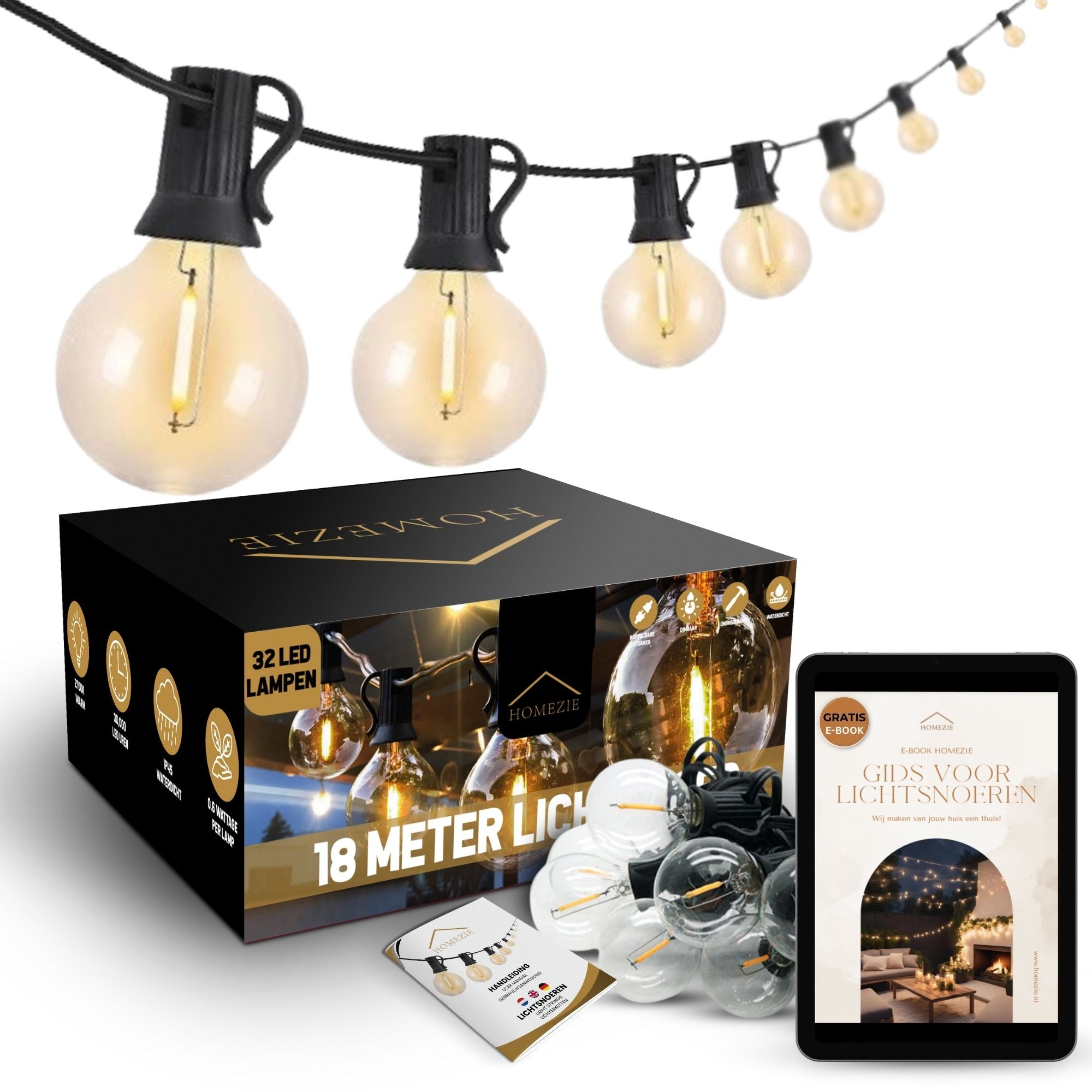 HomezieĀ® Lichtsnoer | Dimbaar & Koppelbaar | IP44 Spatwaterdicht | Prikkabel Warm Wit | Verlichting | Meerdere lengtes verkrijgbaar