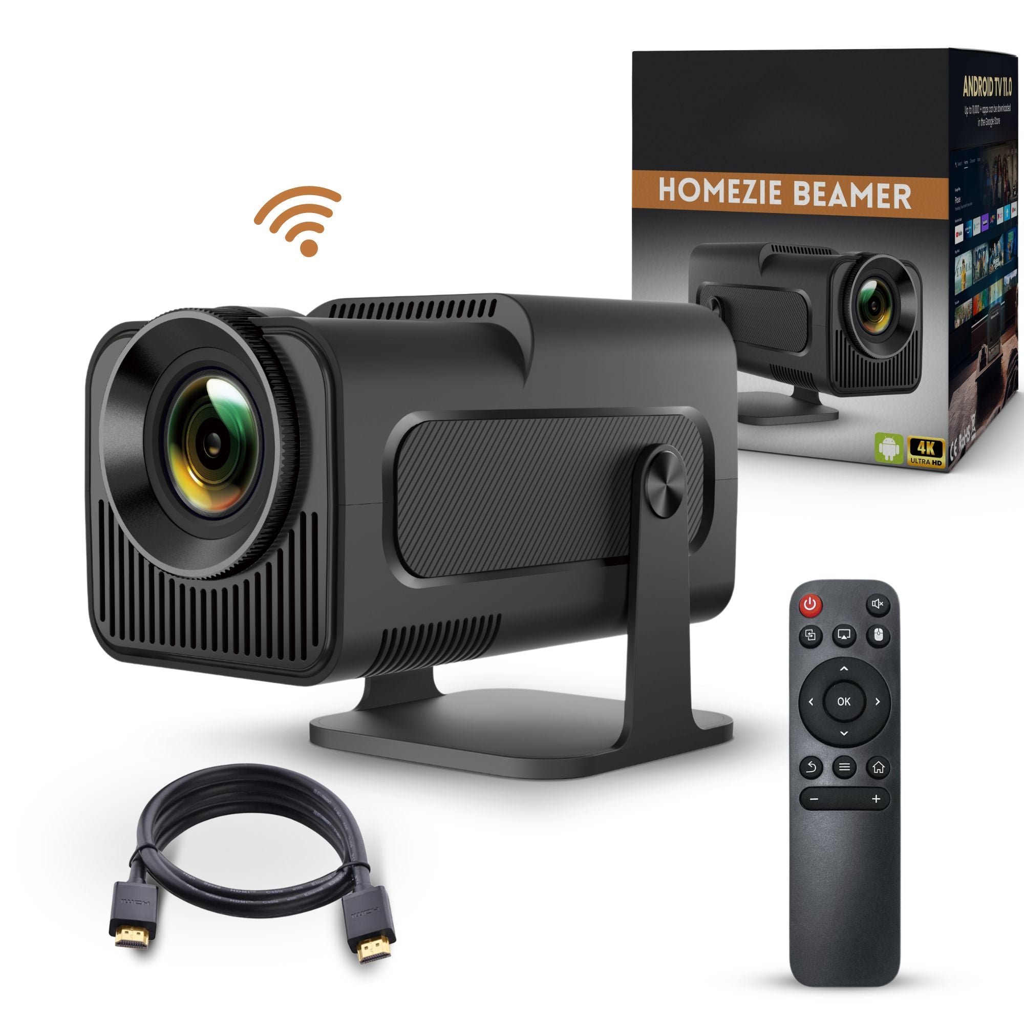Homezie Beamer | 1080P | Inclusief HDMI kabel & Afstandsbediening | Scherm Spiegelen vanaf iPhone & Android | Keystone correctie | 4K support | Projector