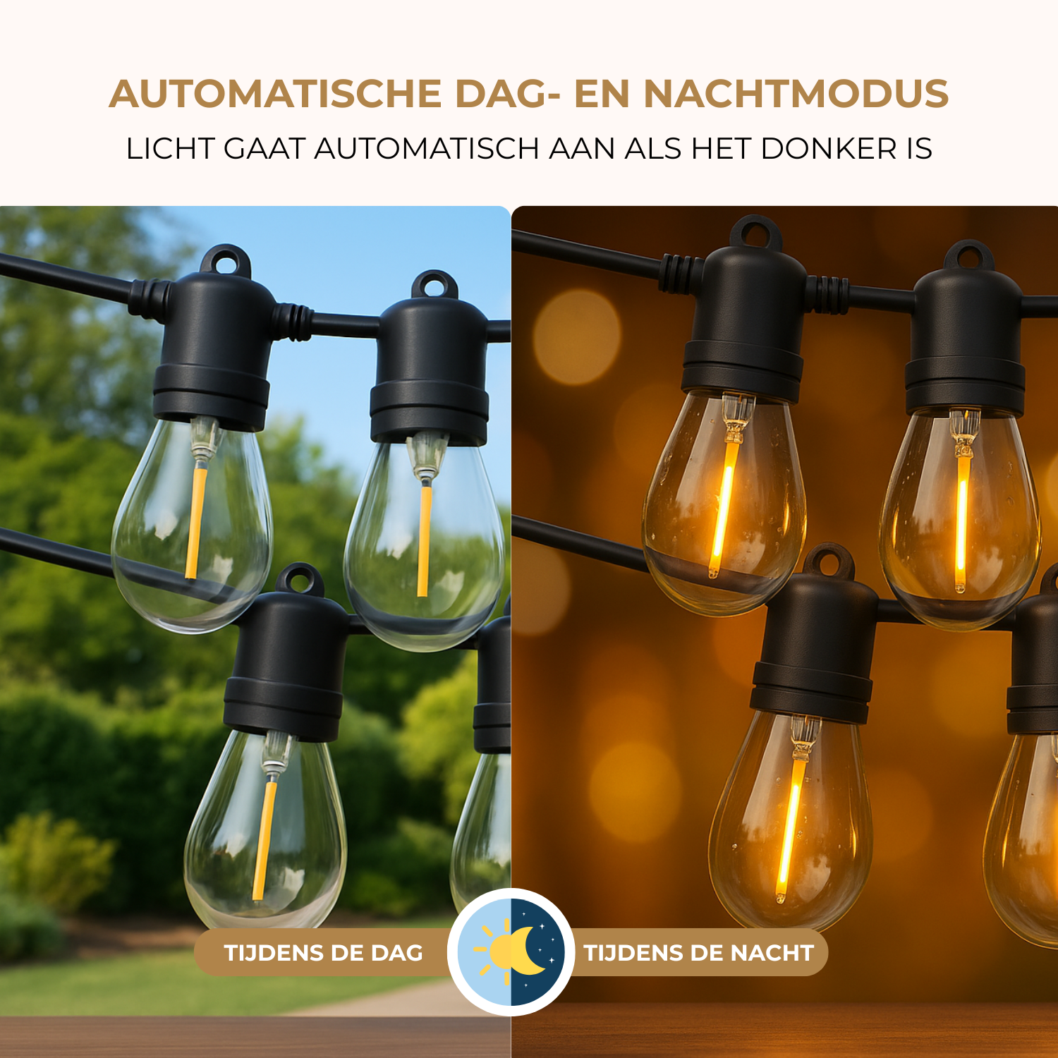 Homezie Lichtsnoer op zonne-energie | IP65 Waterdicht | Dimbaar met afstandsbediening | Warm witte LED-lampen | Solar tuinverlichting