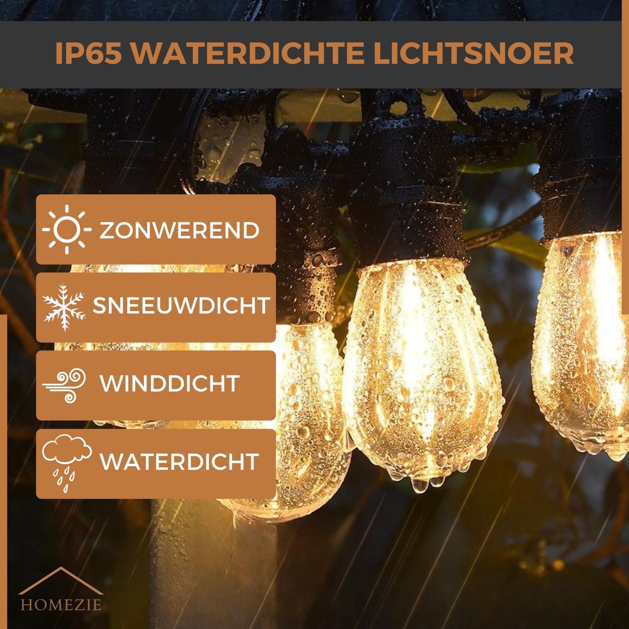 Homezie Lichtsnoer op zonne-energie | IP65 Waterdicht | Dimbaar met afstandsbediening | Warm witte LED-lampen | Solar tuinverlichting