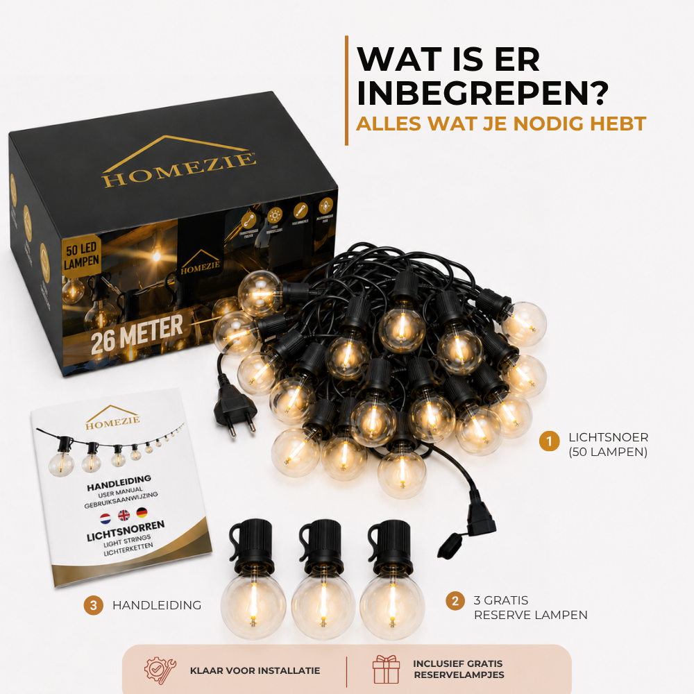 Homezie® Lichtsnoer | Dimbaar & Koppelbaar | IP44 Spatwaterdicht | Prikkabel Warm Wit | Verlichting | Meerdere lengtes verkrijgbaar