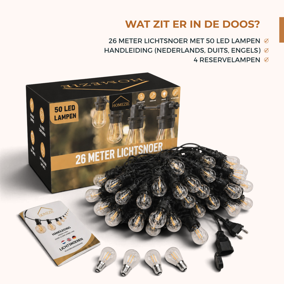Homezie® Lichtsnoer | IP65 Waterdicht | Kunststof S14 LED lampen | Warm wit | Koppelbaar & Dimbaar | Meerdere lengtes verkrijgbaar