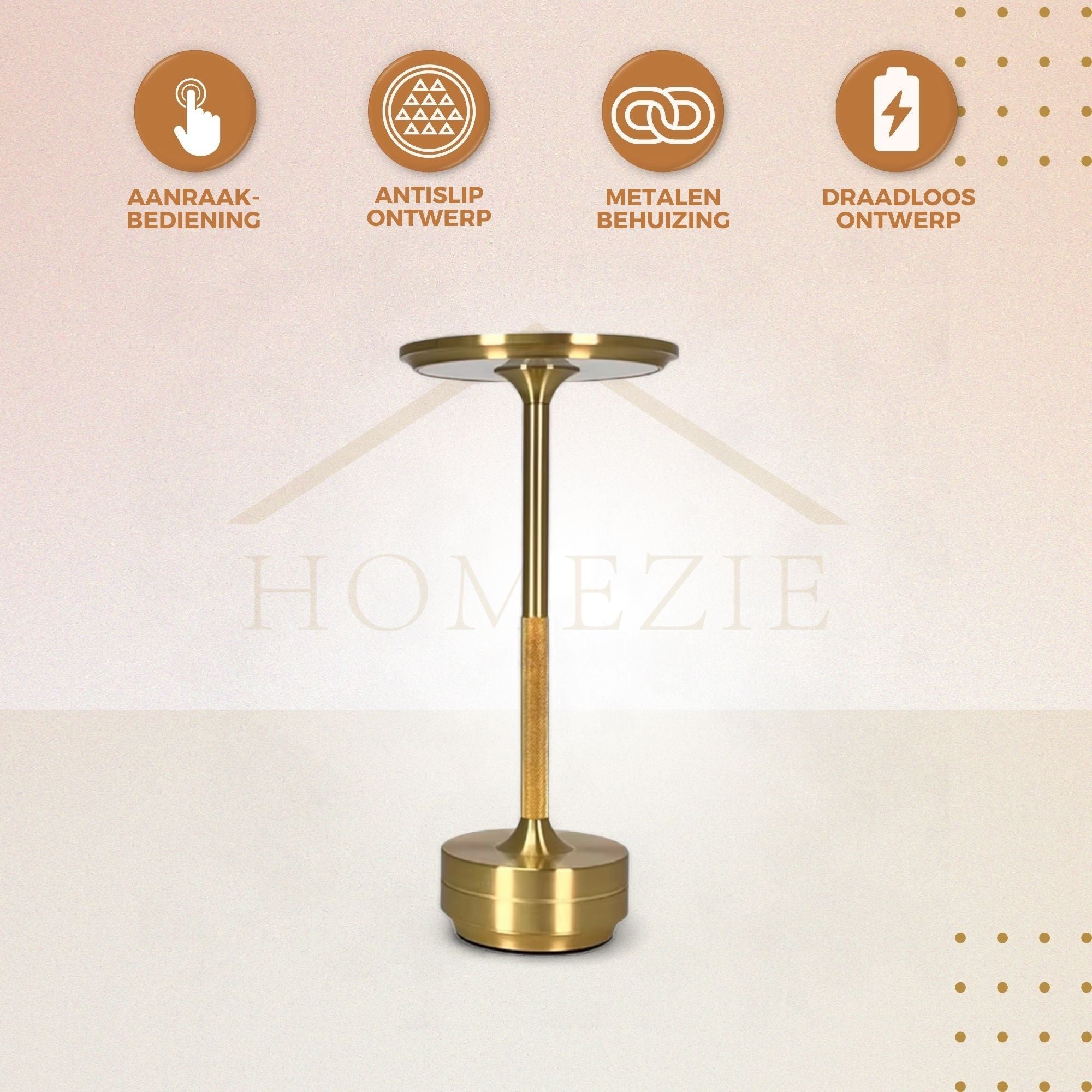 Homezie ElegantGlow | Tafellamp | Touch control | Verstelbare Helderheid | Oplaadbaar via USB-C