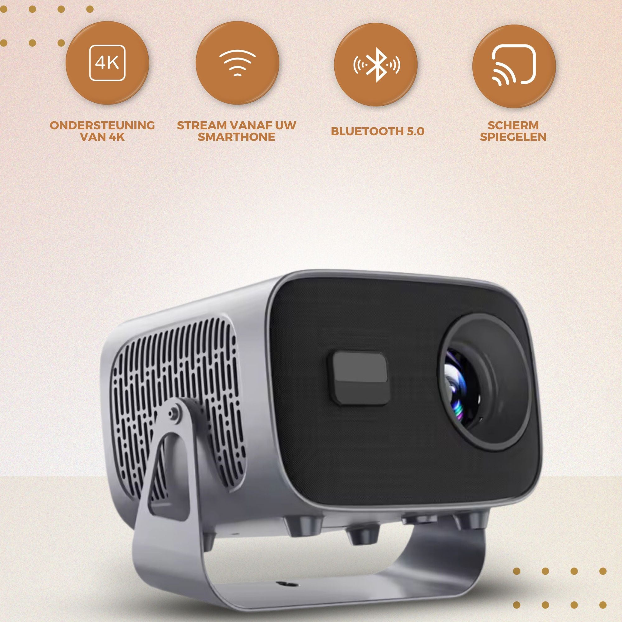 Homezie Beamer | Inclusief HDMI kabel & Afstandsbediening | Scherm Spiegelen vanaf iPhone & Android | Keystone correctie | 4K support | Projector