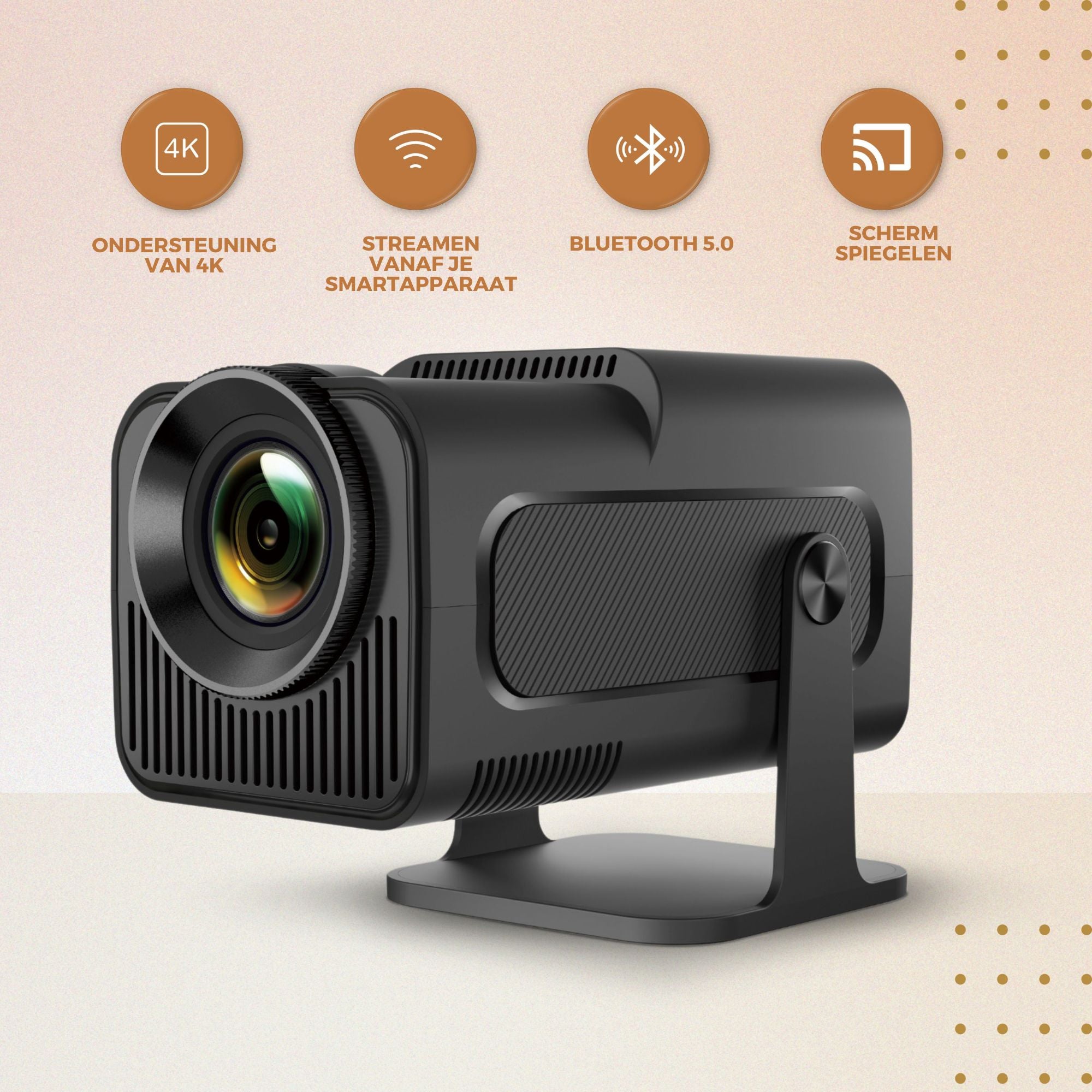 Homezie Beamer | 1080P | Inclusief HDMI kabel & Afstandsbediening | Scherm Spiegelen vanaf iPhone & Android | Keystone correctie | 4K support | Projector
