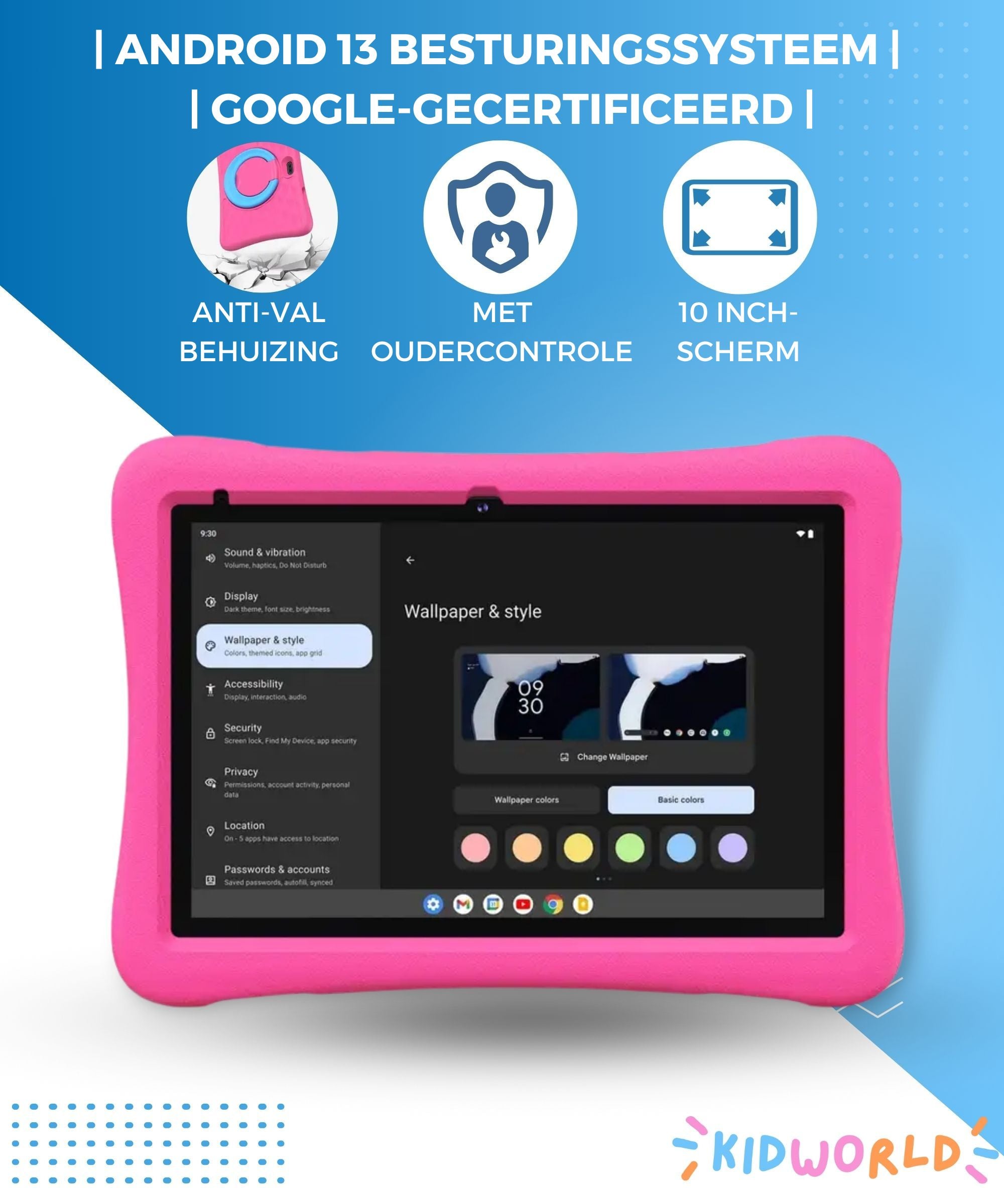 KidWorld® Kindertablet Roze & Blauw | EARLY SPRING SALE | 4GB RAM + 64GB Geheugen | 5000 MaH | 10 Inch Beeldscherm | Android 13 | Tablet Kinderen
