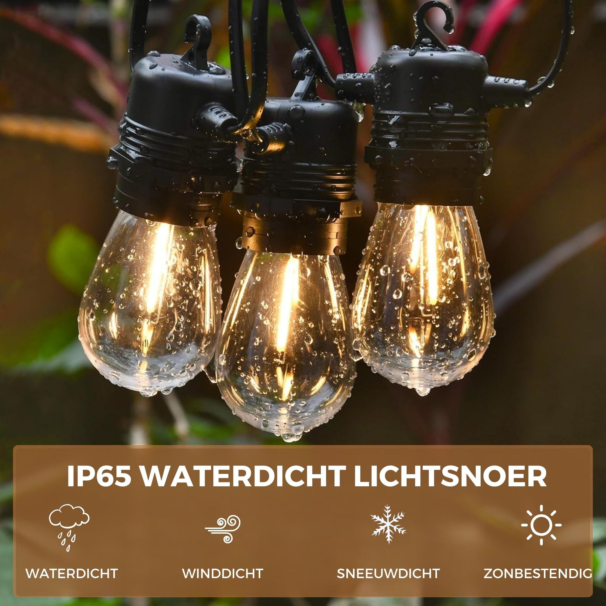 Homezie® Lichtsnoer | IP65 Waterdicht | Kunststof S14 LED lampen | Warm wit | Koppelbaar & Dimbaar | Meerdere lengtes verkrijgbaar