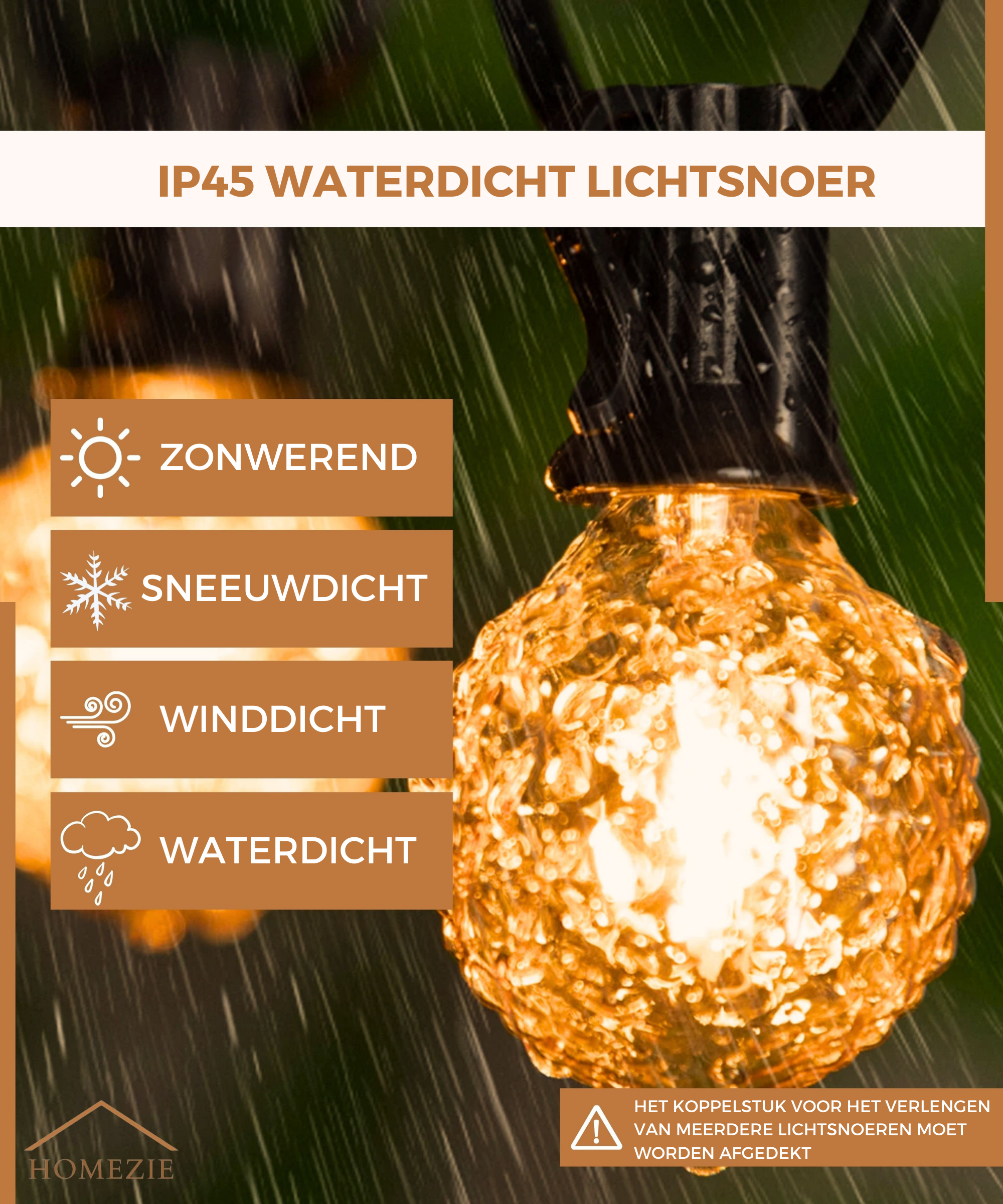 Homezie® Lichtsnoer 15 meter met 30 LED bulbs | Uniek design | IP44 Spatwaterdicht | Warm wit | Koppelbaar & Dimbaar