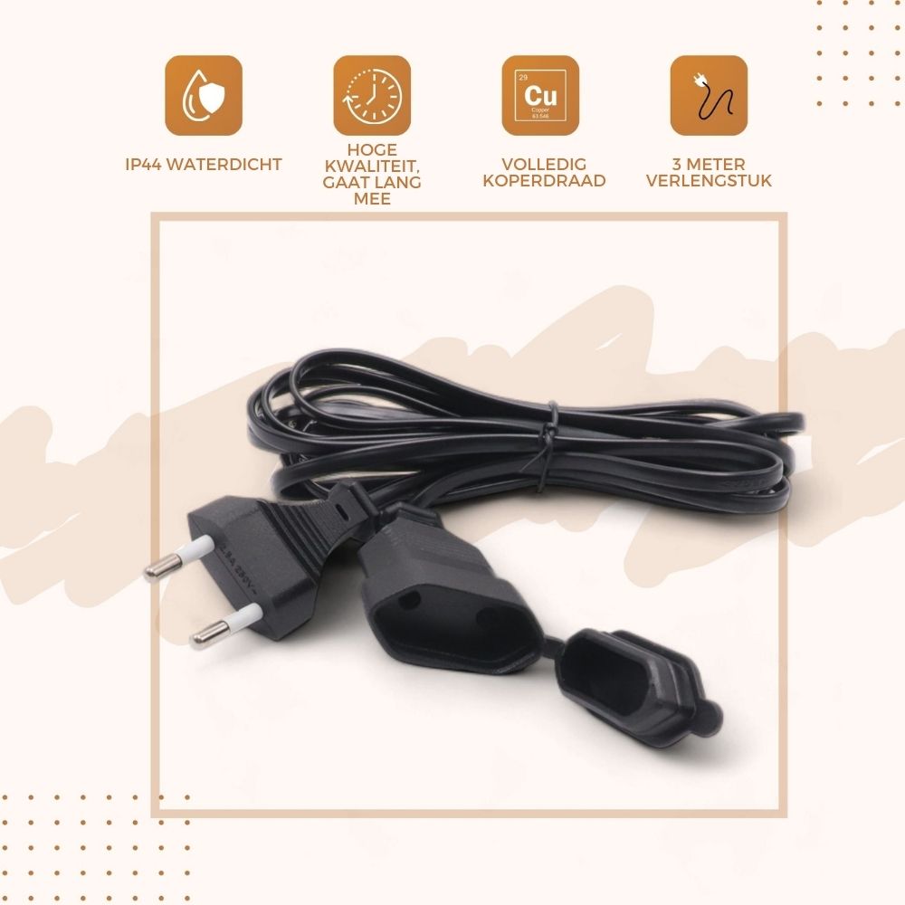 Homezie Verlengkabel 3 Meter | IP44 Waterproof | Afsluitbaar Uiteinde | Extra Groot Bereik