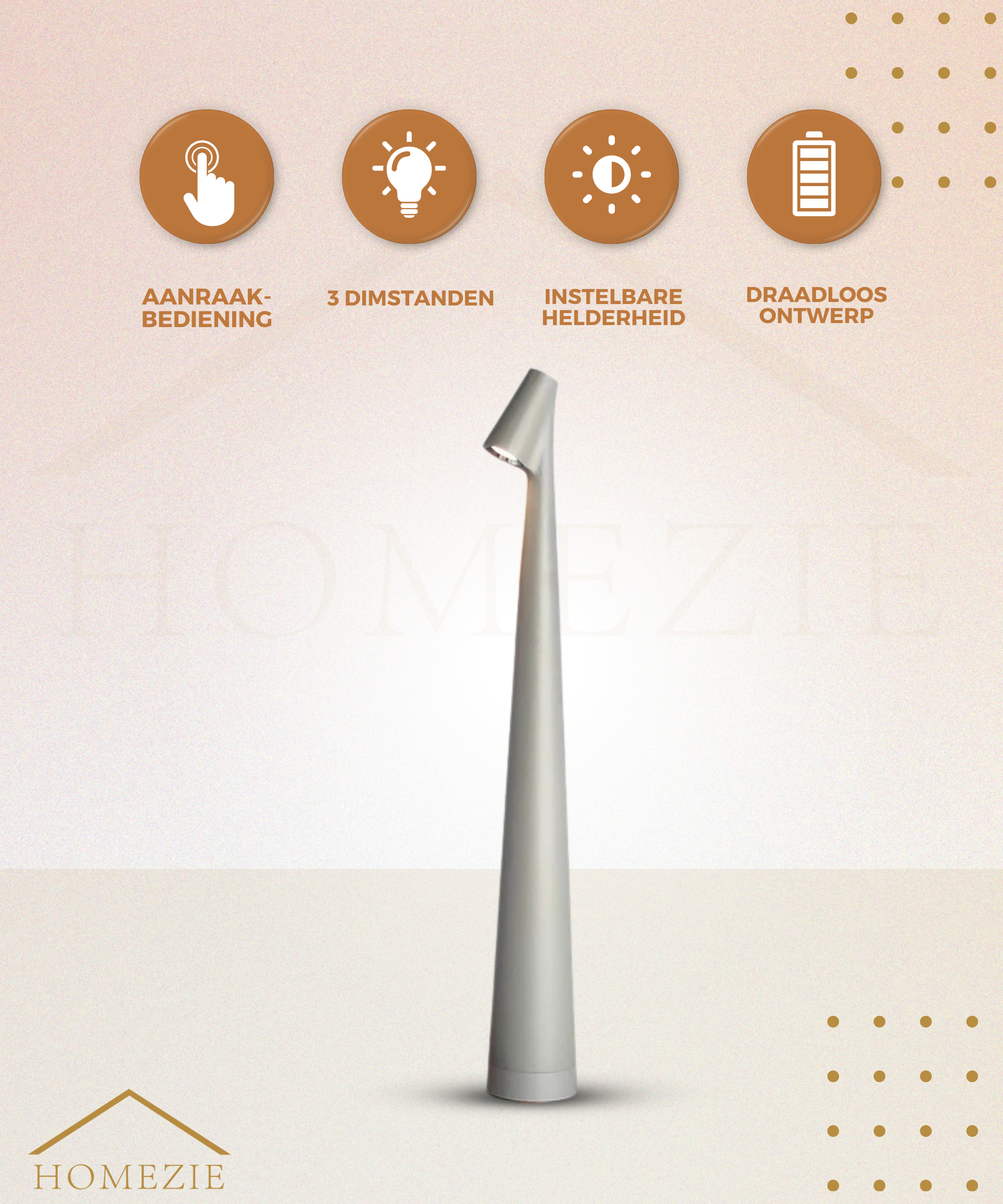 Homezie StandGlow | EARLY SPRING SALE | Staande Tafellamp | Uniek Design | Lange Batterijduur | Nachtlamp | Draadloze Lamp