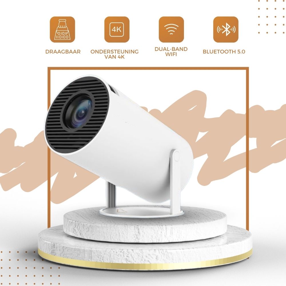 Homezie® Beamer | EARLY SPRING SALE | Gratis Lens cover & HDMI kabel | Streamen vanaf je iPhone of Android telefoon | WiFi, HDMI, Bluetooth | 4K support | Projector