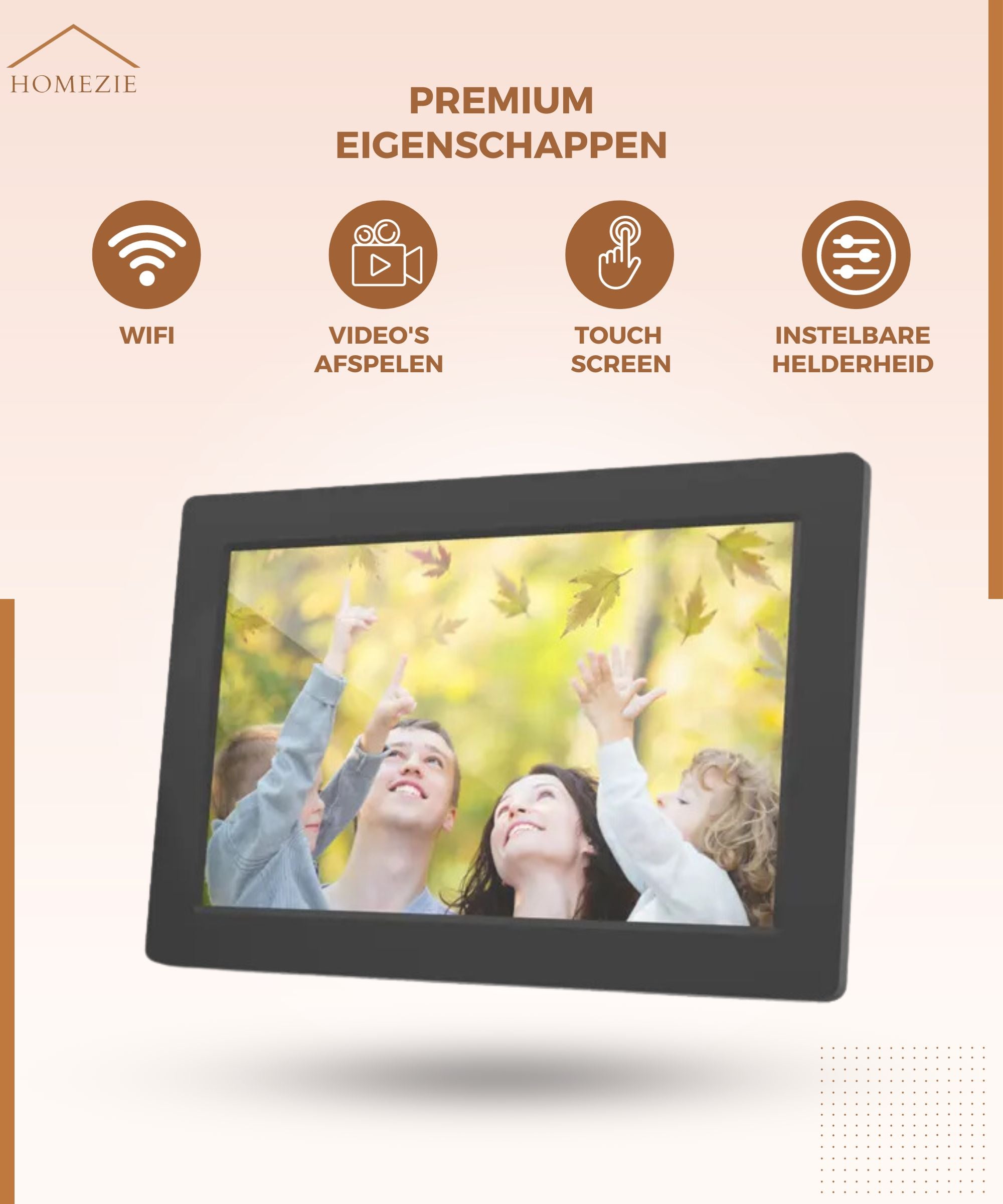 Homezie® Digitale fotolijst | EARLY SPRING SALE | Frameo app | Haarscherpe beelden | 10 inch Touchscreen scherm | Digitale fotolijst met WiFi