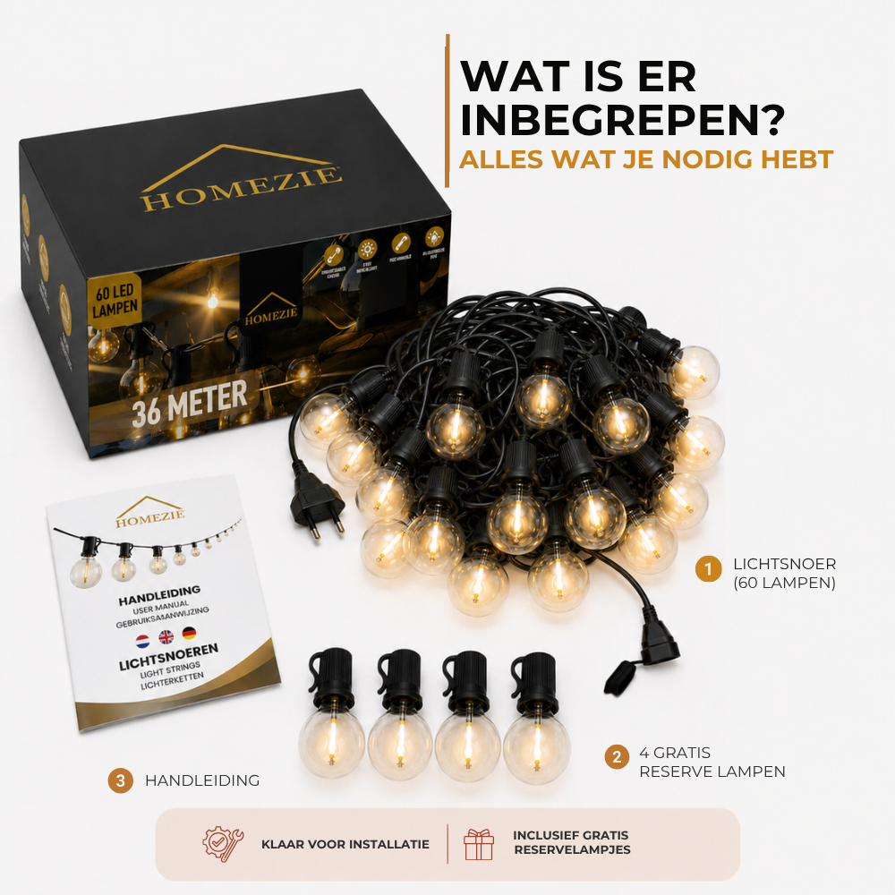 Homezie® Lichtsnoer | Dimbaar & Koppelbaar | IP44 Spatwaterdicht | Prikkabel Warm Wit | Verlichting | Meerdere lengtes verkrijgbaar
