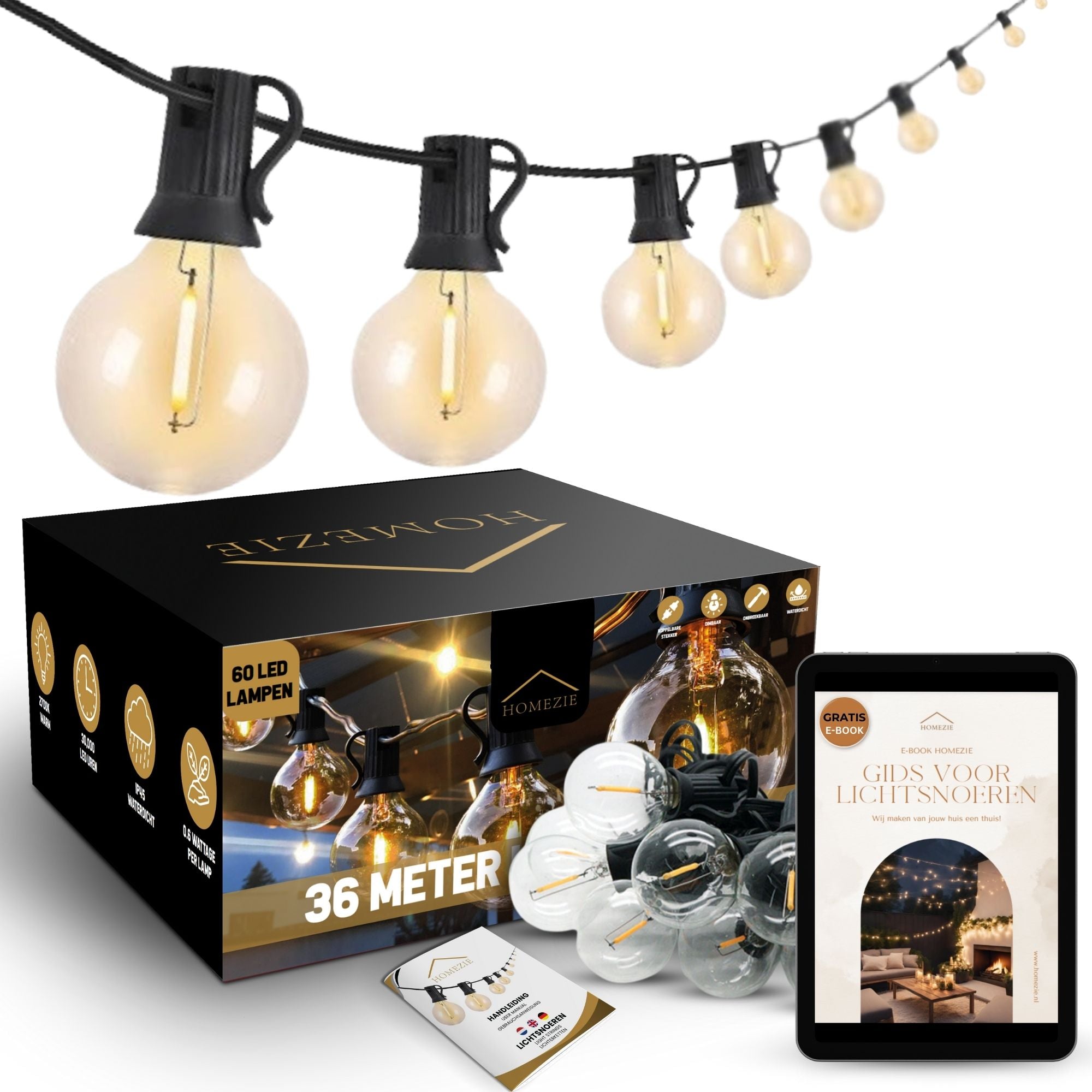 HomezieĀ® Lichtsnoer | Dimbaar & Koppelbaar | IP44 Spatwaterdicht | Prikkabel Warm Wit | Verlichting | Meerdere lengtes verkrijgbaar