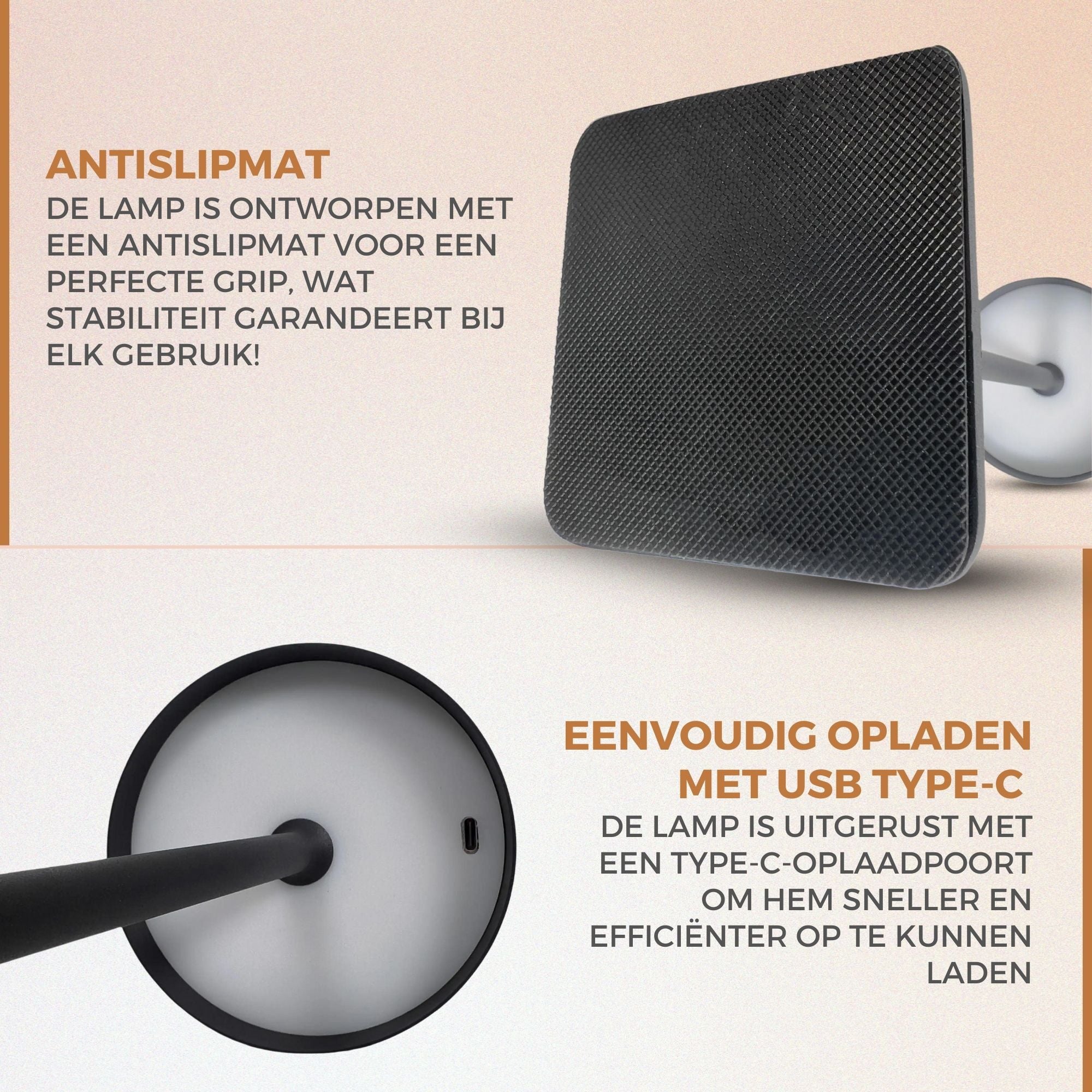 Homezie TouchLite | Draadloze Tafellamp | Verstelbare Helderheid | USB-C Oplaadbaar | Sfeerverlichting