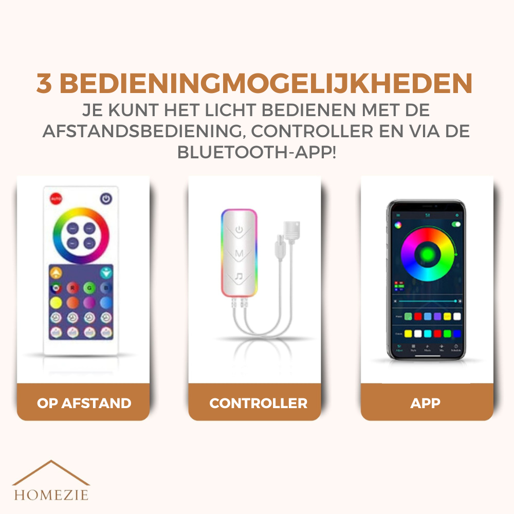 Homezie® LED Strip - Neon RGB - 3 meter - IP67 Waterproof - Bluetooth App control & Afstandsbediening