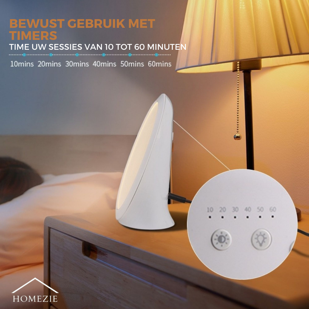 Homezie® Daglichtlamp | 10.000 lux | UV-vrij | Ingebouwde timers | 3000-6500K | Boost je energieniveau, focus & stemming!