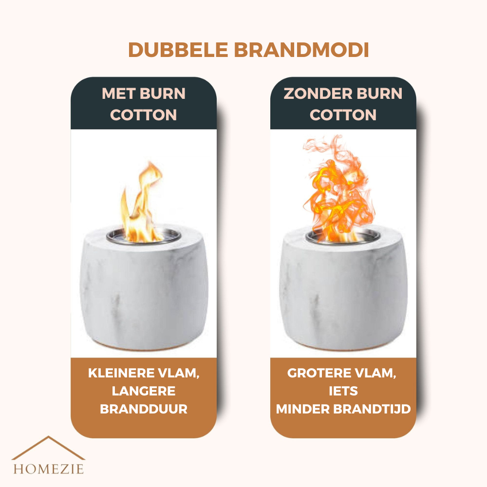 Homezie® Tafelhaard | Voor binnen & buiten | Rond marble grijs | Sfeerhaard | Bio ethanol haard