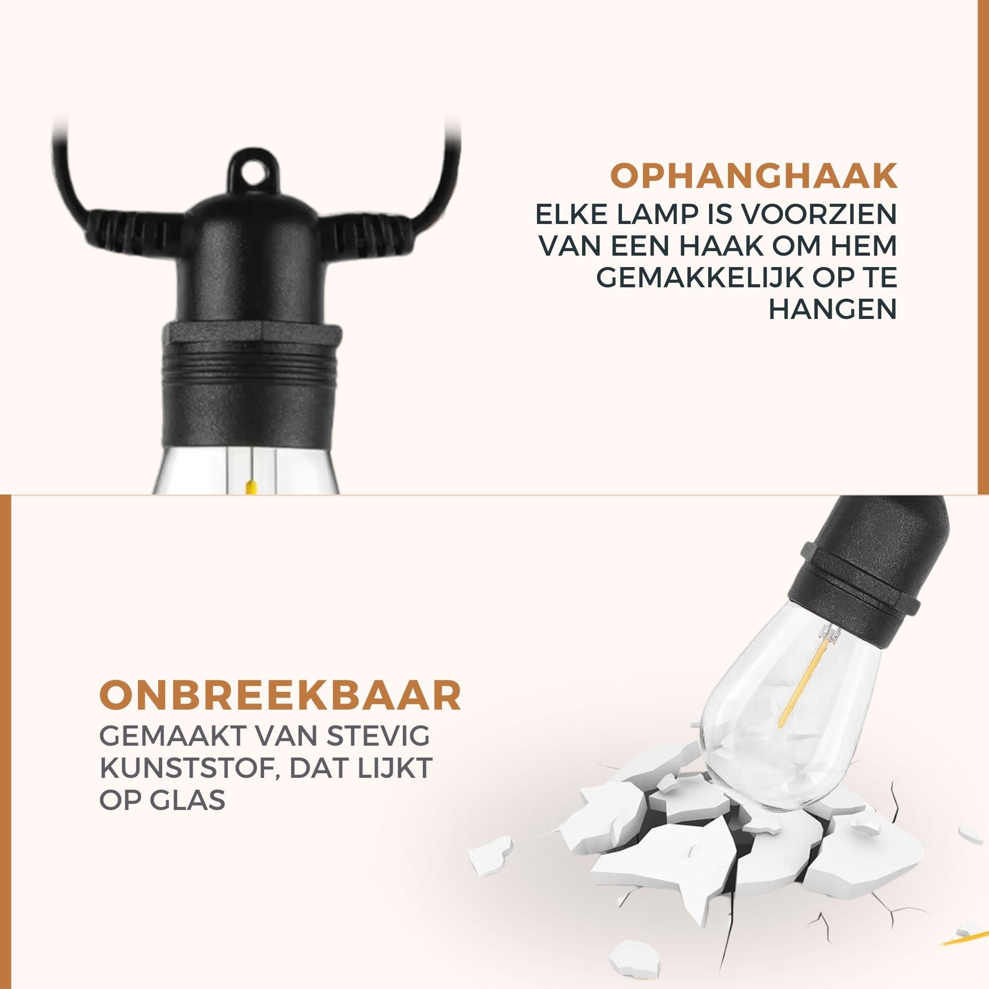 Homezie® Lichtsnoer | IP65 Waterdicht | Kunststof S14 LED lampen | Warm wit | Koppelbaar & Dimbaar | Meerdere lengtes verkrijgbaar
