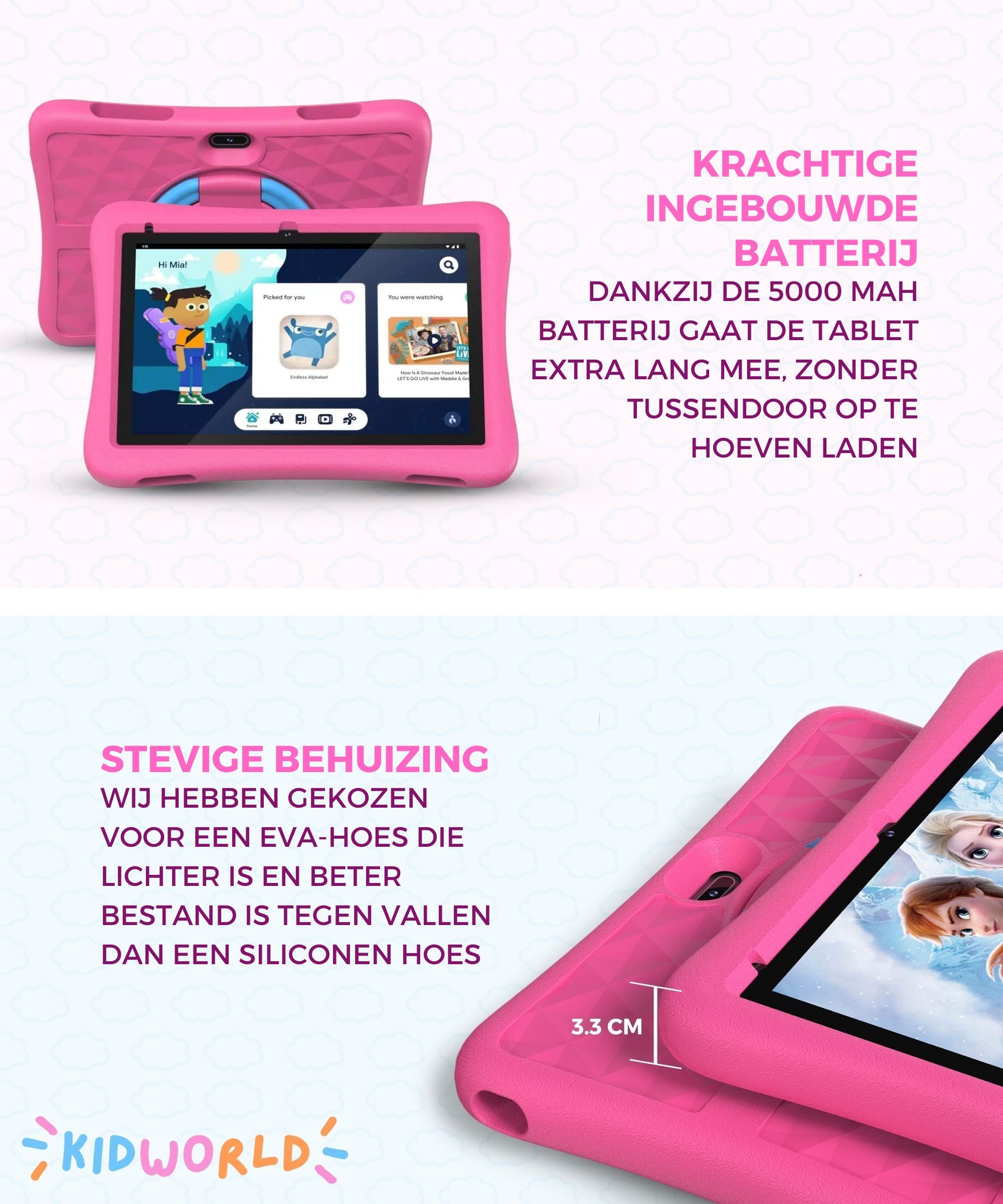 KidWorld® Kindertablet Roze & Blauw | EARLY SPRING SALE | 4GB RAM + 64GB Geheugen | 5000 MaH | 10 Inch Beeldscherm | Android 13 | Tablet Kinderen