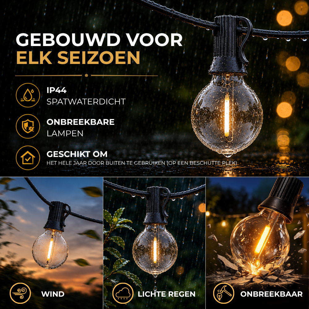 Homezie® Lichtsnoer | Dimbaar & Koppelbaar | IP44 Spatwaterdicht | Prikkabel Warm Wit | Verlichting | Meerdere lengtes verkrijgbaar