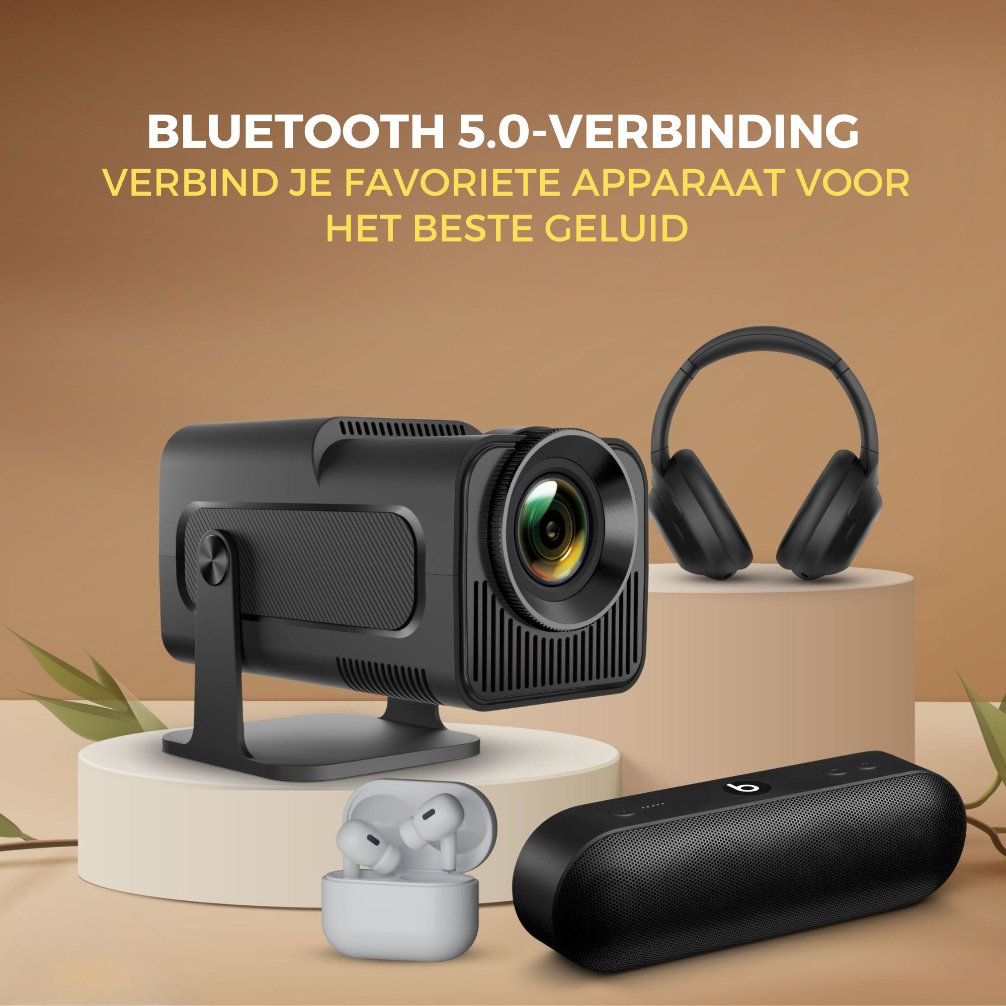 Homezie Beamer | 1080P | Inclusief HDMI kabel & Afstandsbediening | Scherm Spiegelen vanaf iPhone & Android | Keystone correctie | 4K support | Projector