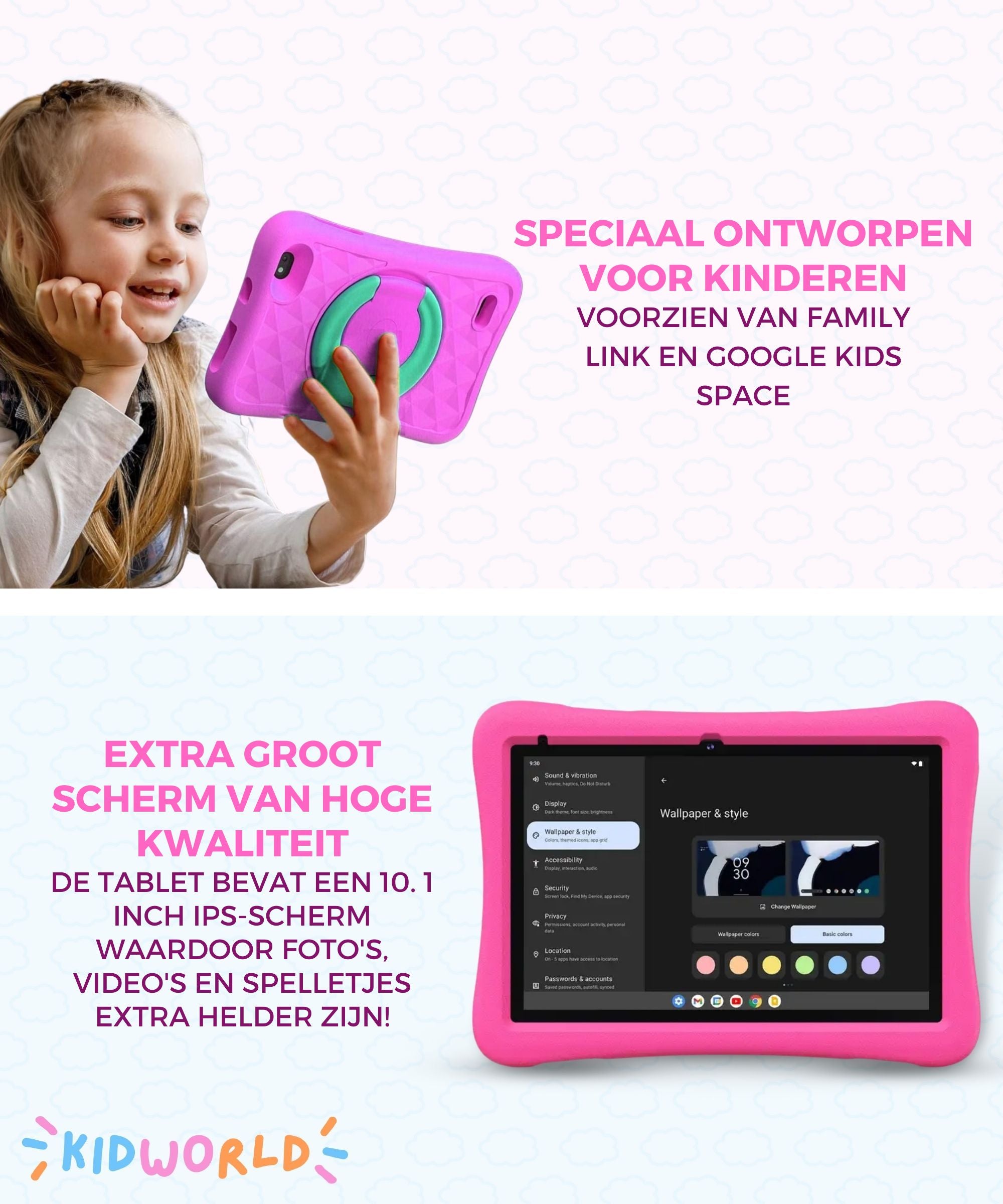 KidWorld® Kindertablet Roze & Blauw | EARLY SPRING SALE | 4GB RAM + 64GB Geheugen | 5000 MaH | 10 Inch Beeldscherm | Android 13 | Tablet Kinderen