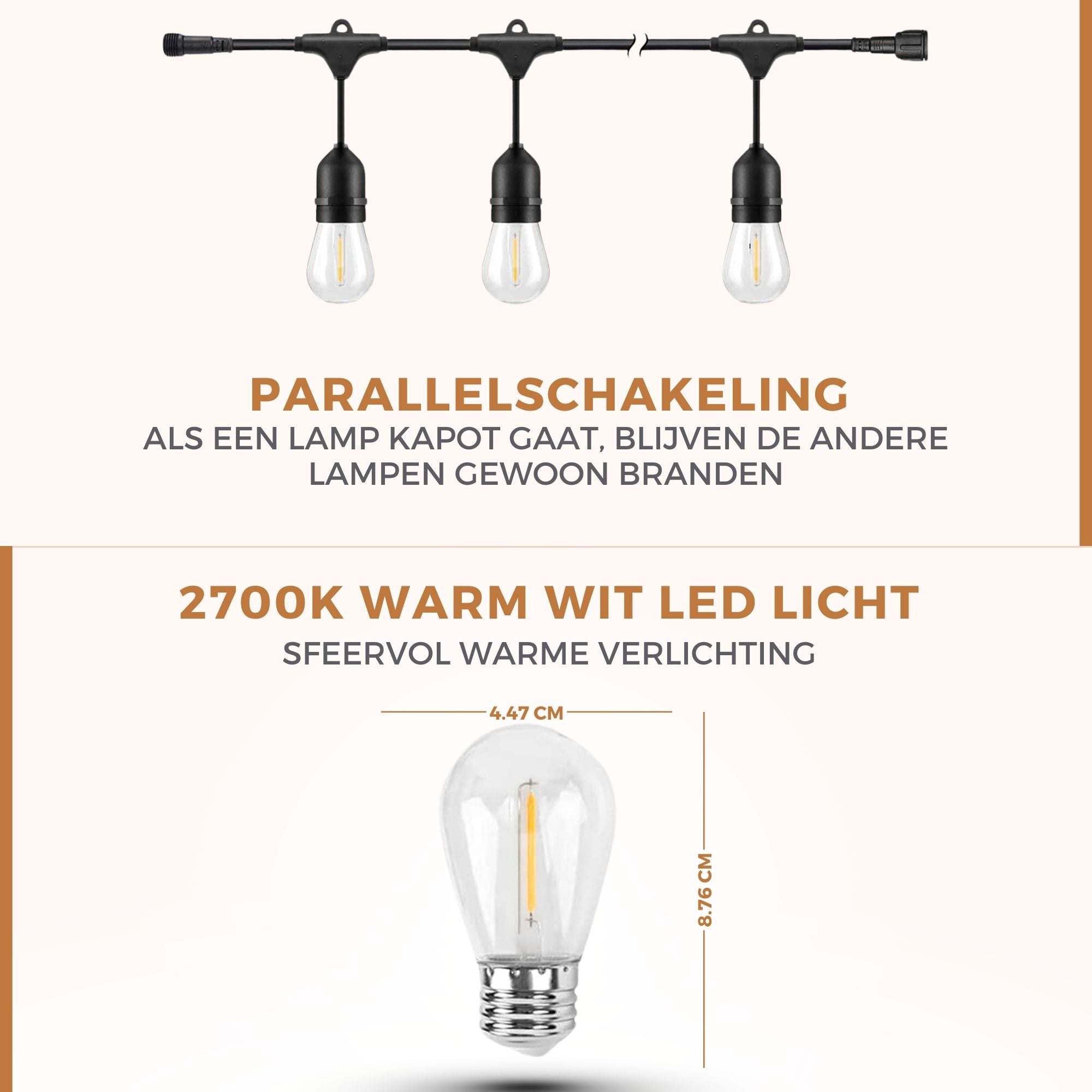 Homezie® Lichtsnoer | IP65 Waterdicht | Kunststof S14 LED lampen | Warm wit | Koppelbaar & Dimbaar | Meerdere lengtes verkrijgbaar