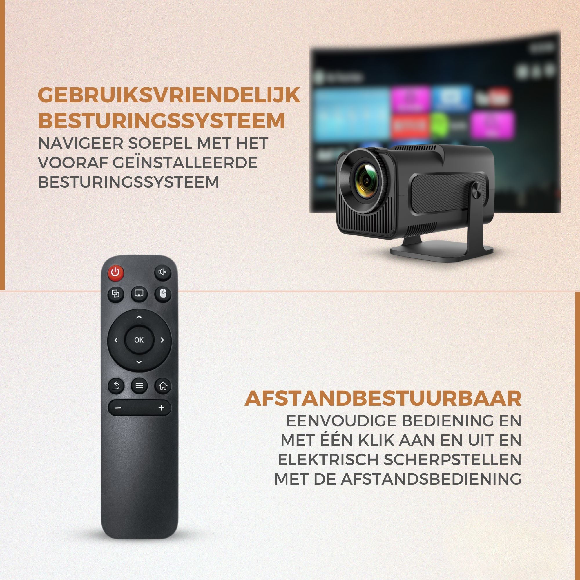 Homezie Beamer | 1080P | Inclusief HDMI kabel & Afstandsbediening | Scherm Spiegelen vanaf iPhone & Android | Keystone correctie | 4K support | Projector