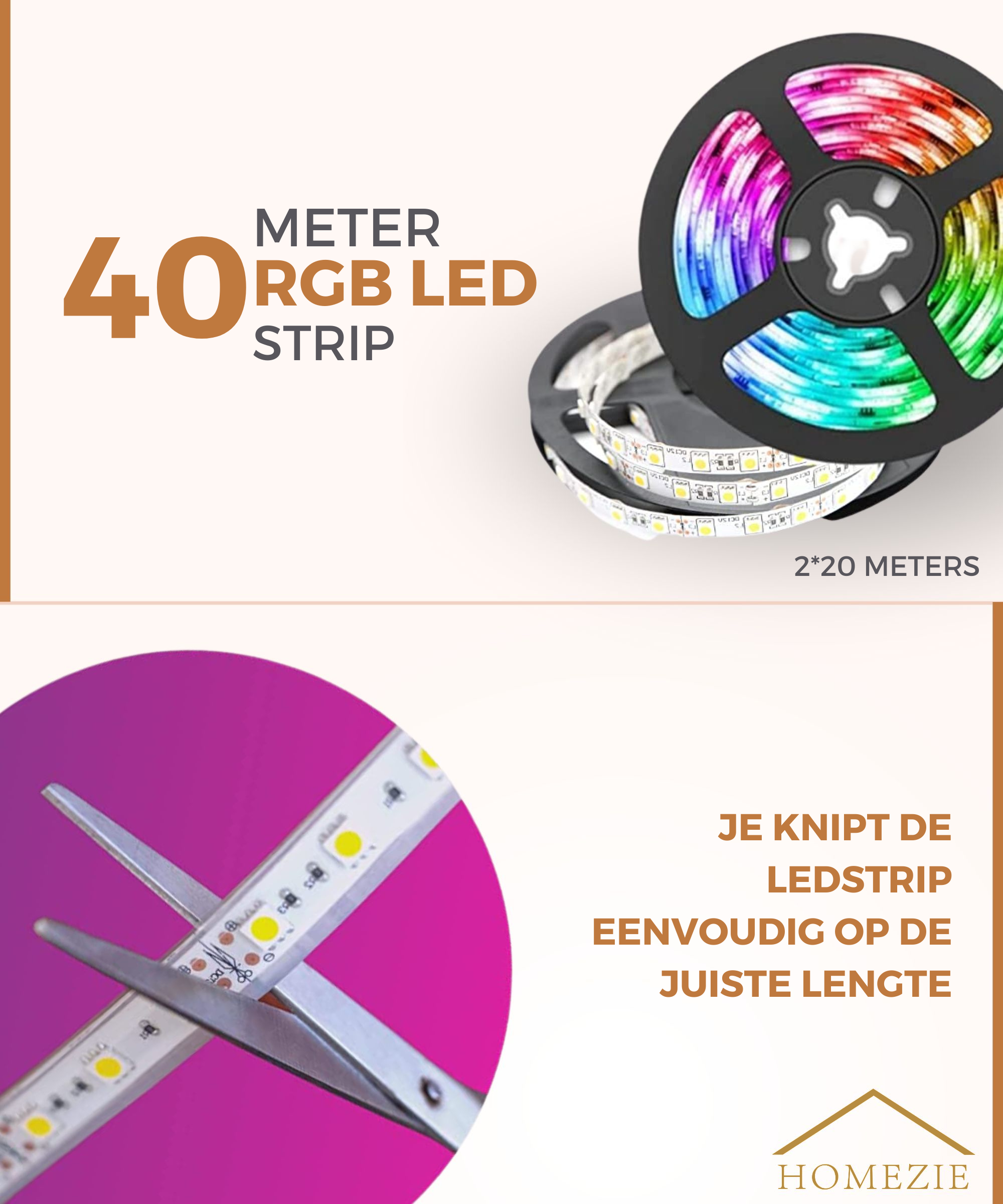 Homezie® Led strip | 40 meter | Met app en afstandsbediening | Led verlichting