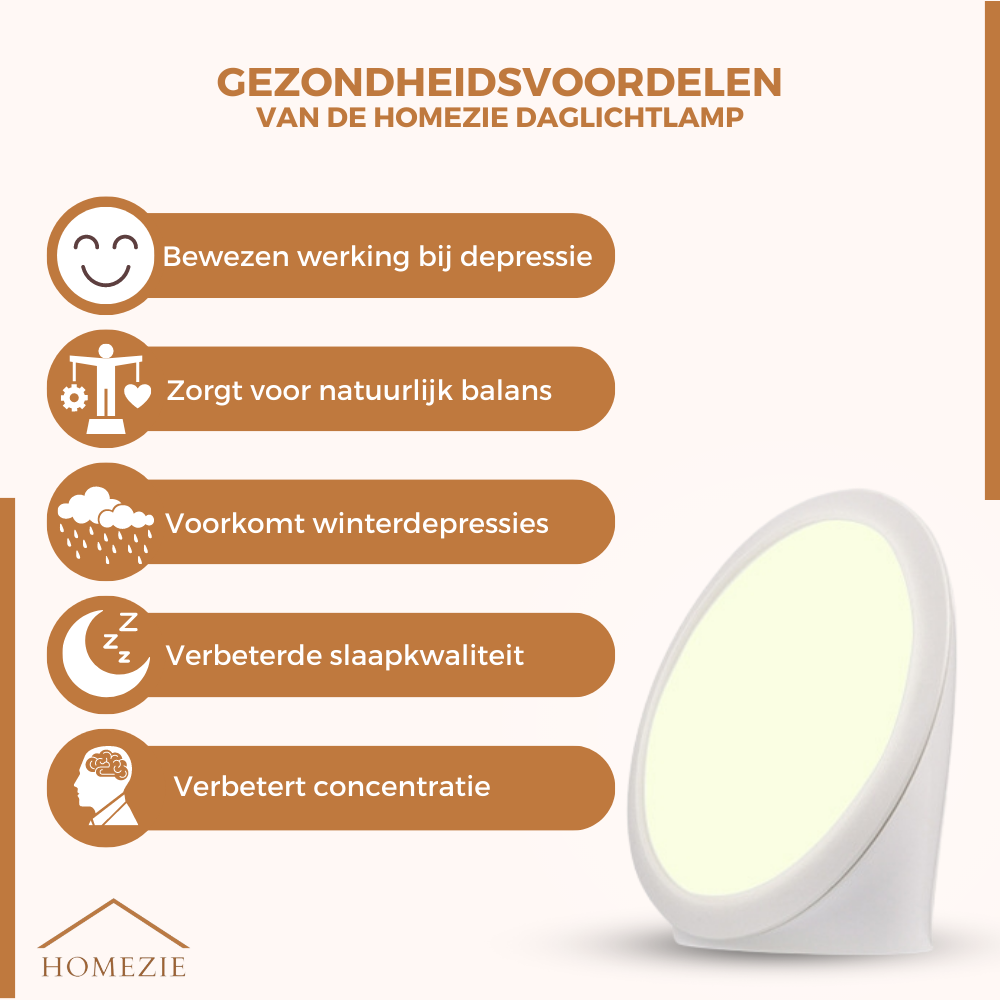 Homezie® Daglichtlamp | EARLY SPRING SALE | 10.000 lux | UV-vrij | Ingebouwde timers | 3000-6500K | Boost je energieniveau, focus & stemming!