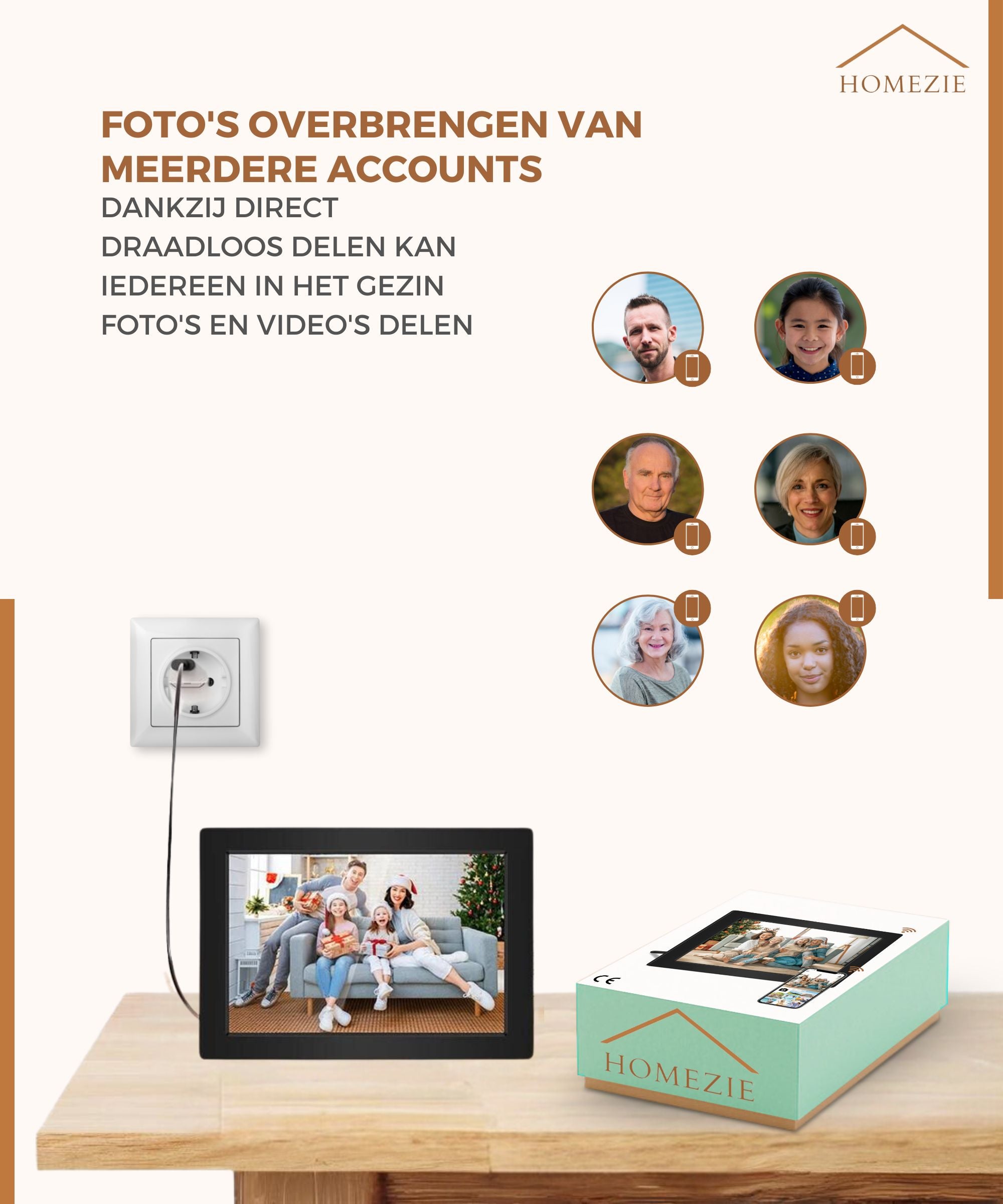 Homezie® Digitale fotolijst | Frameo app | Haarscherpe beelden | 10 inch Touchscreen scherm | Digitale fotolijst met WiFi
