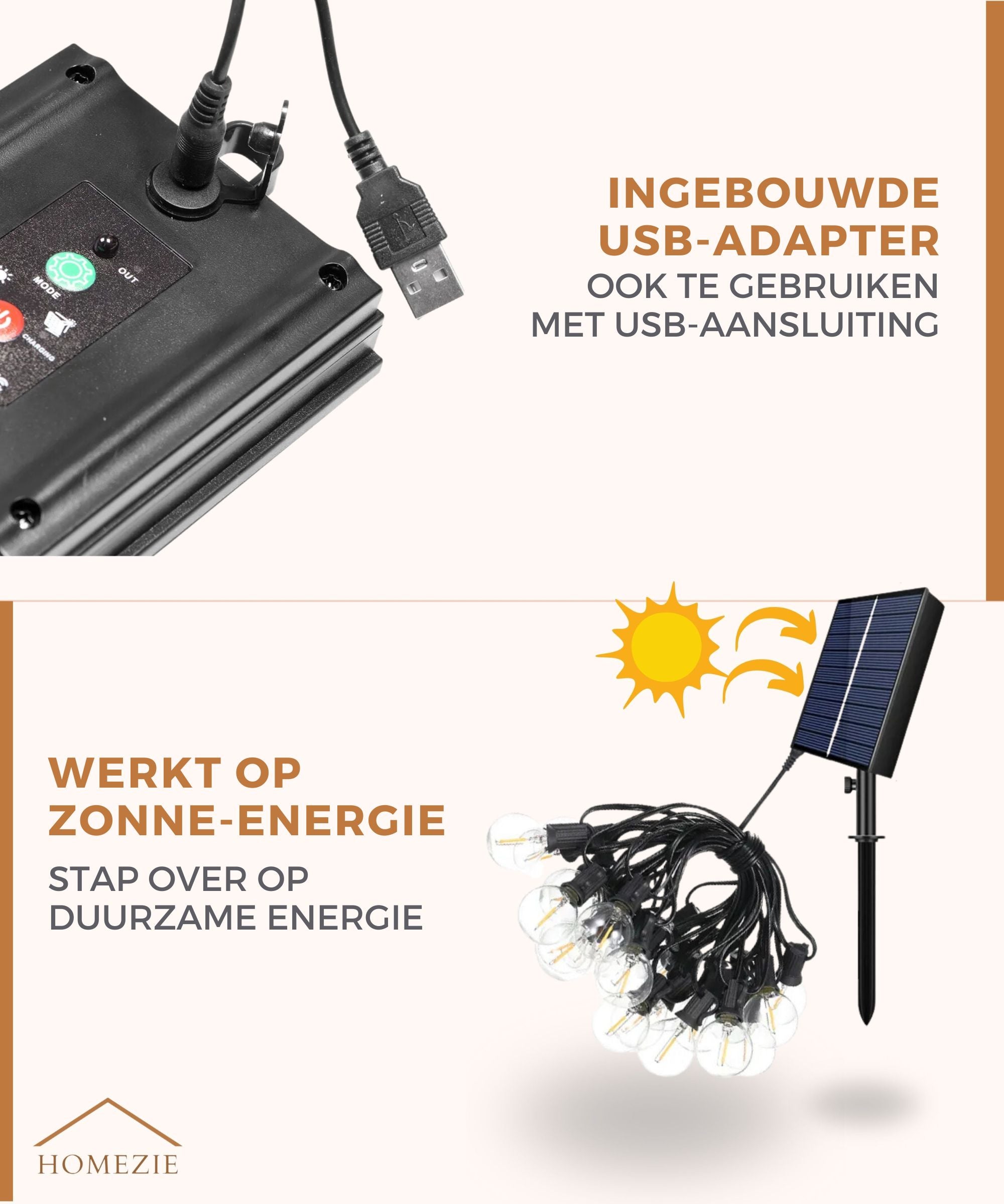 Homezie® Lichtsnoer op zonne-energie | Dimbaar | Met afstandsbediening | IP65 waterdicht | LED-lampen | Meerdere lengtes verkrijgbaar