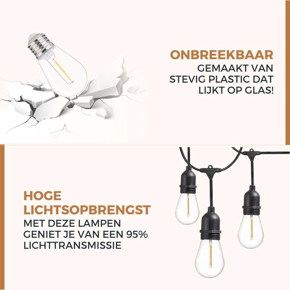 Homezie S14 Reservelampen | 4 stuks | Voor Homezie Lichtsnoer op zonne-energie | Weerbestendig | Onbreekbaar | 2700K