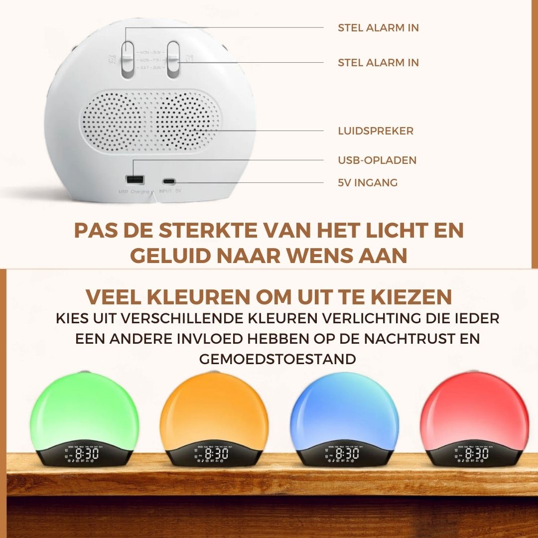 Homezie Wake up light | White noise machine | Slaaptrainer | Wekker