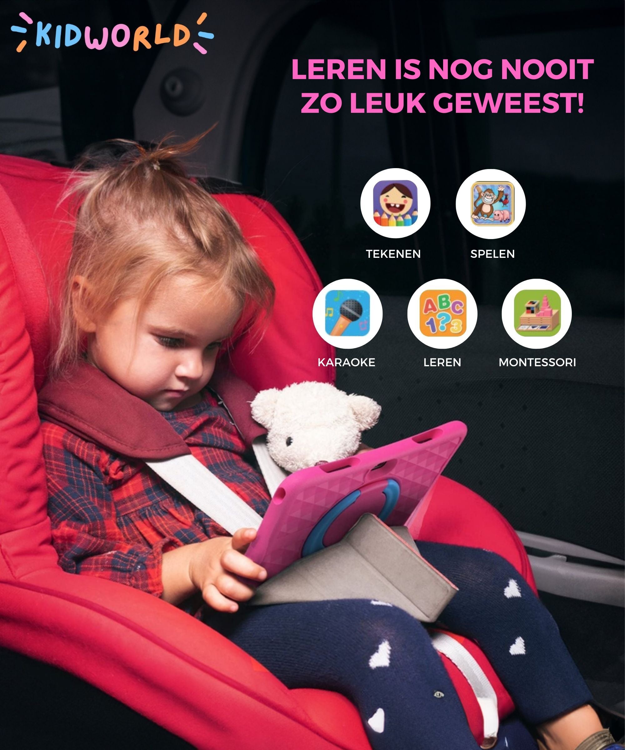 KidWorld® Kindertablet Roze & Blauw | EARLY SPRING SALE | 4GB RAM + 64GB Geheugen | 5000 MaH | 10 Inch Beeldscherm | Android 13 | Tablet Kinderen