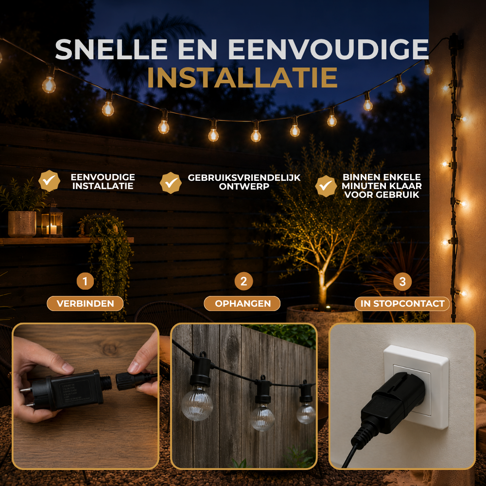 Homezie Lichtsnoer G60 | kunststof LED-lampen | Weerbestendig | Dimbaar | Timer | Lampjesslinger | Tuinverlichting | Lichtsnoer buiten | Prikkabel