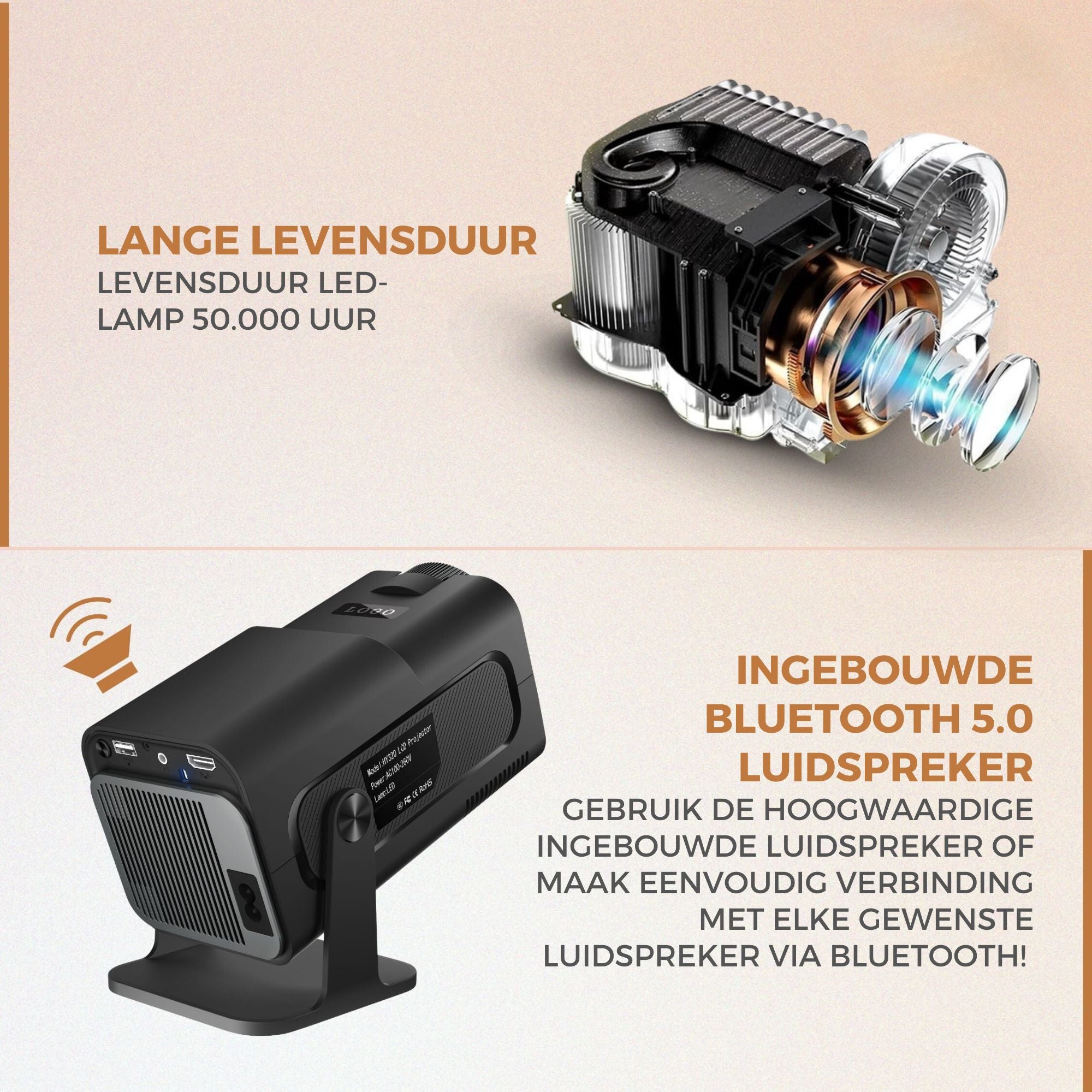 Homezie Beamer | 1080P | Inclusief HDMI kabel & Afstandsbediening | Scherm Spiegelen vanaf iPhone & Android | Keystone correctie | 4K support | Projector