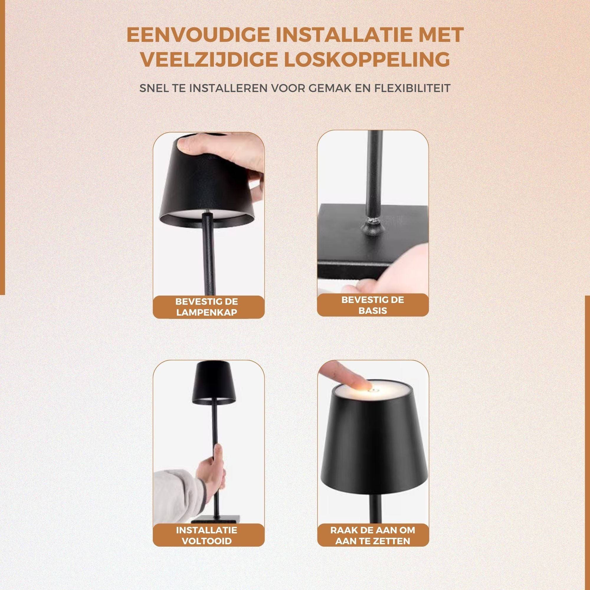 Homezie TouchLite | Draadloze Tafellamp | Verstelbare Helderheid | USB-C Oplaadbaar | Sfeerverlichting