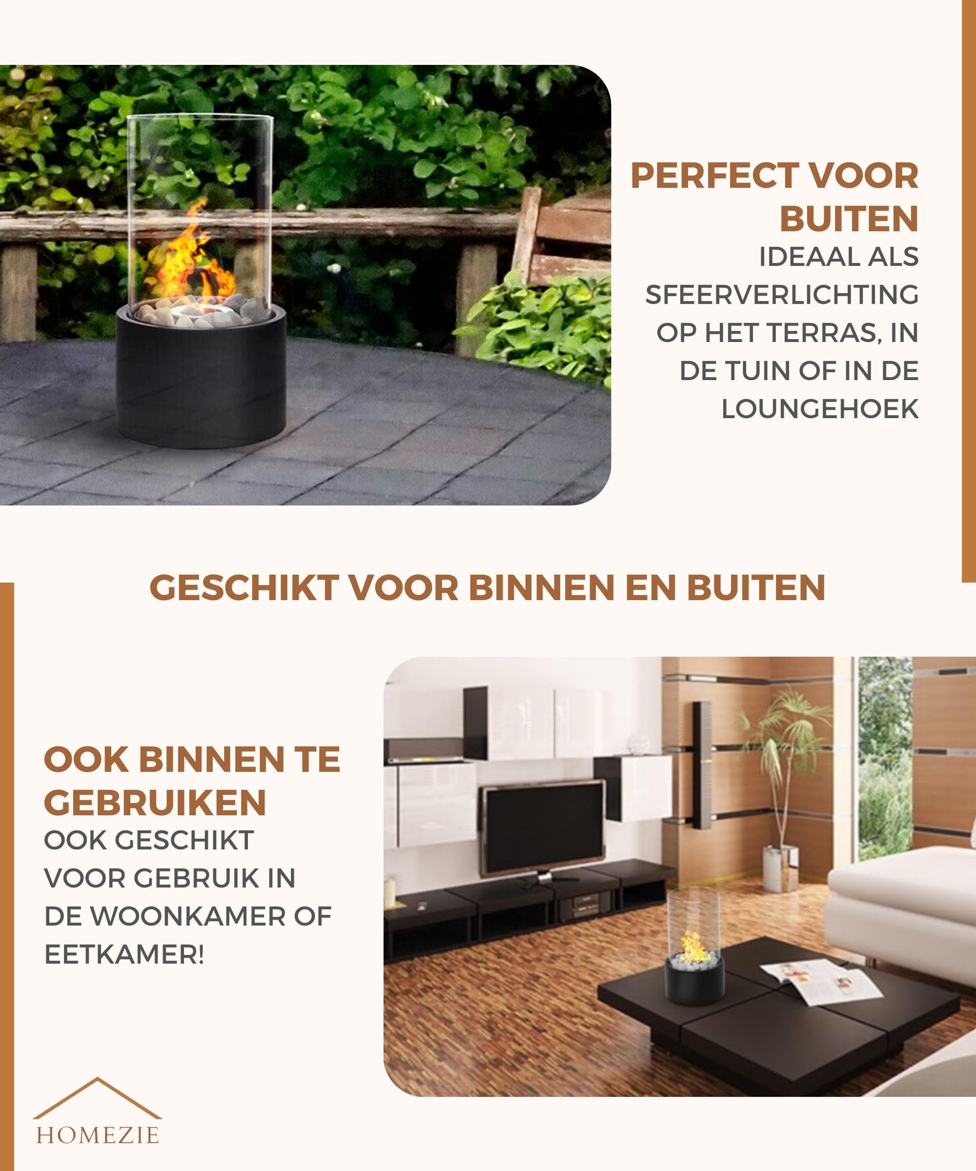 Homezie® Tafelhaard | Rond zwart | Voor binnen & buiten | Met vuurdover | Bio ethanol sfeerhaard